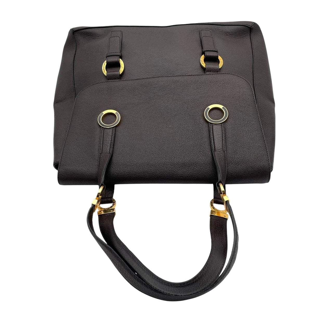 Bvlgari Dark Brown Leather Handbag Tote Bag (Pre-Owned)