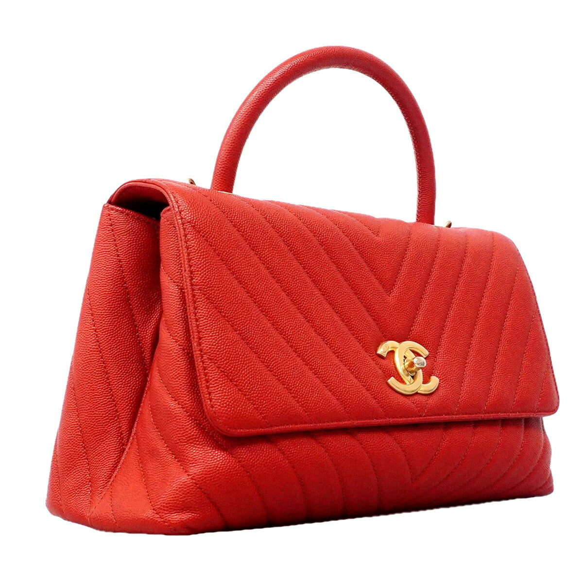 Chanel Red Color Grained Calfskin Handbag (Pre-Owned)