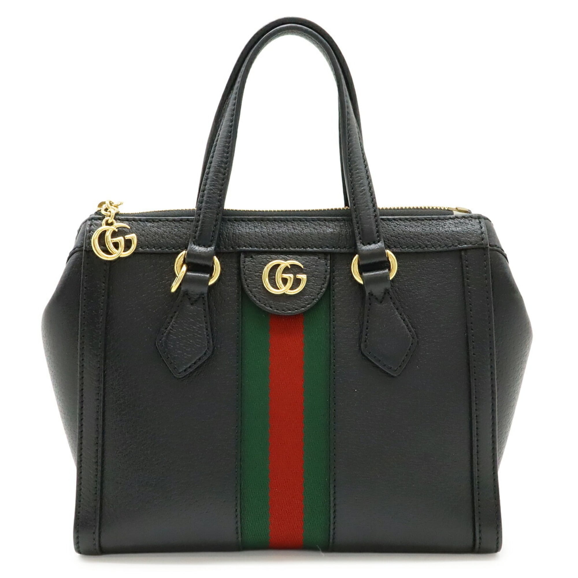 Gucci Black Green Red Color Leather Handbag Tote Bag (Pre-Owned)