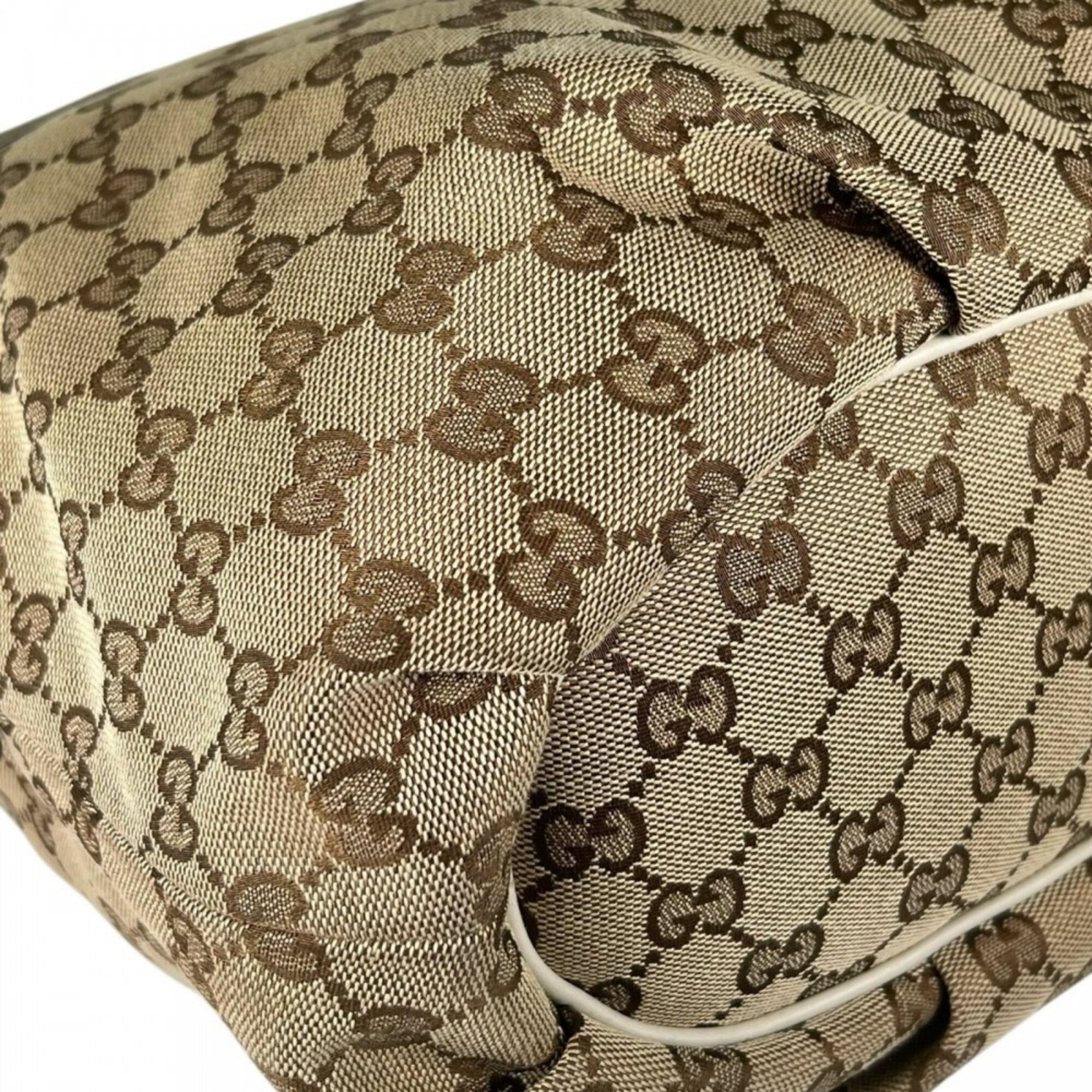 Gucci Beige Beige Gold Gg Canvas Shoulder Bag (Pre-Owned)