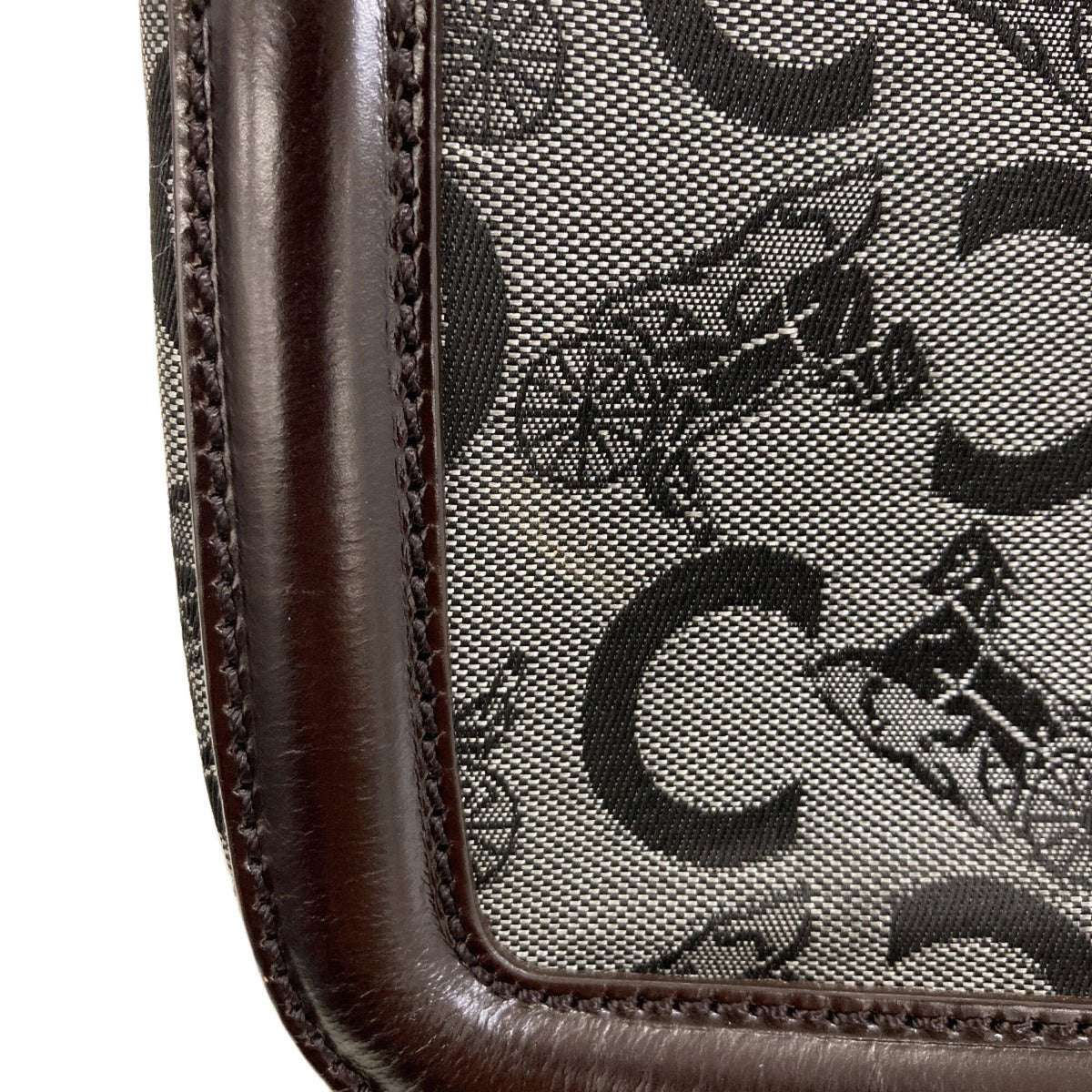 Celine Dark Brown Gray Leather Canvas Handbag (Pre-Owned)