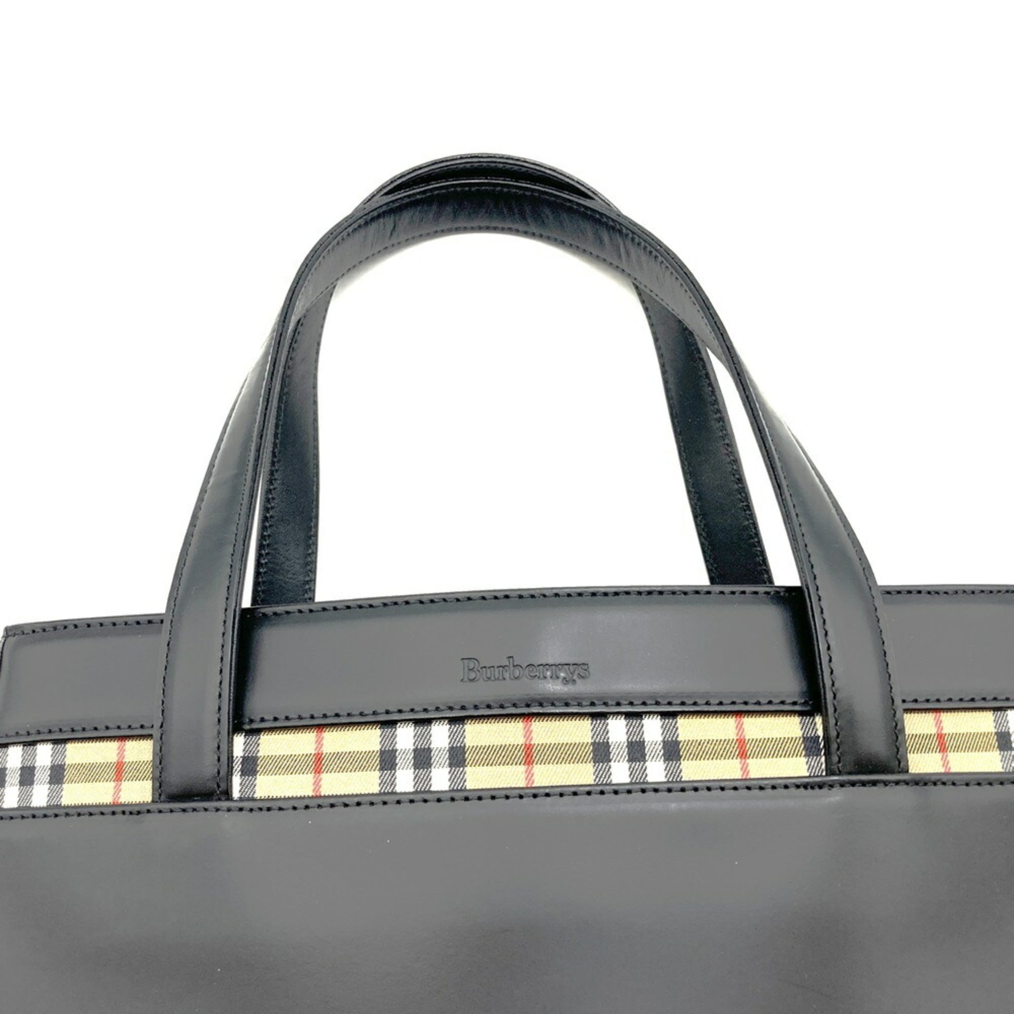 Burberry Black Leather Handbag Tote Bag (Pre-Owned)