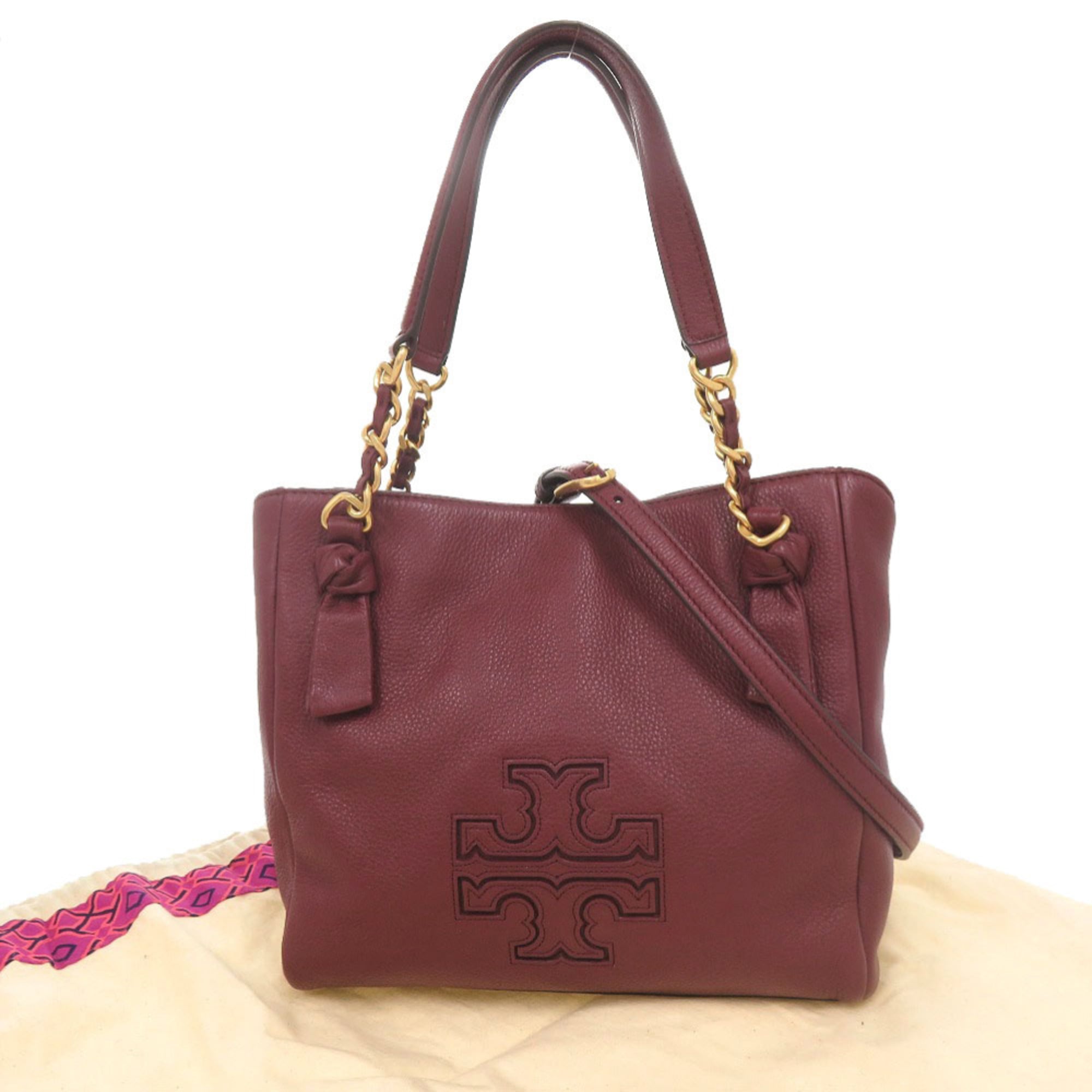 Tory Burch Bordeaux Leather Handbag Shoulder Bag (Pre-Owned)