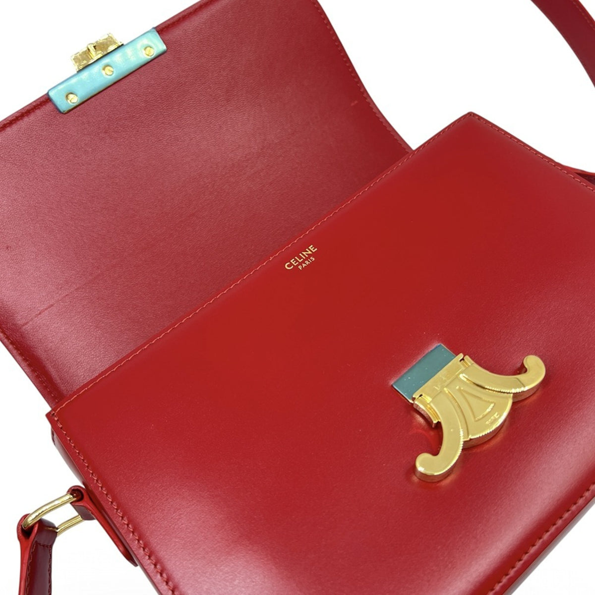 Celine Red Color Leather Pochette Shoulder Bag (Pre-Owned)
