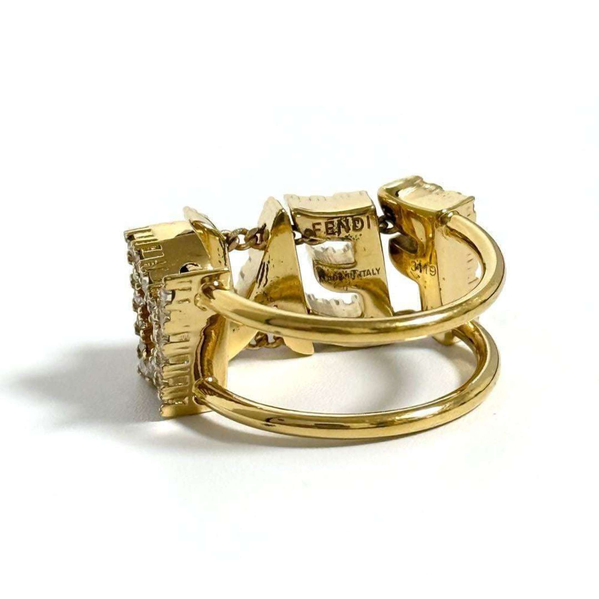 Fendi Metal Rhinestone Band Ring (Pre-Owned)