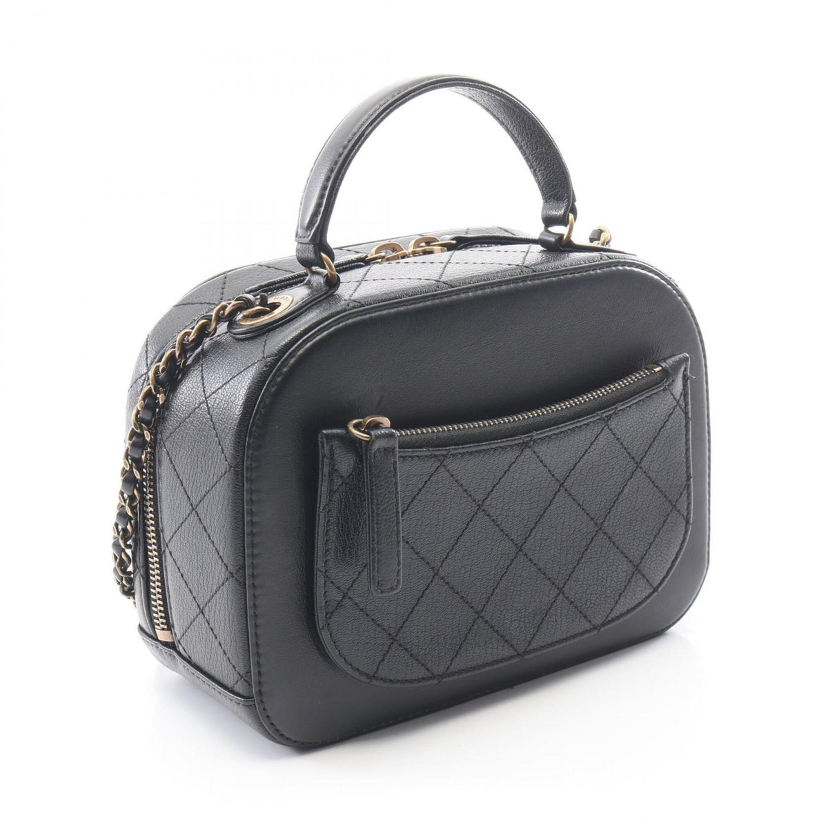 Chanel Black Leather Handbag Shoulder Bag Vanity Bag (Pre-Owned)