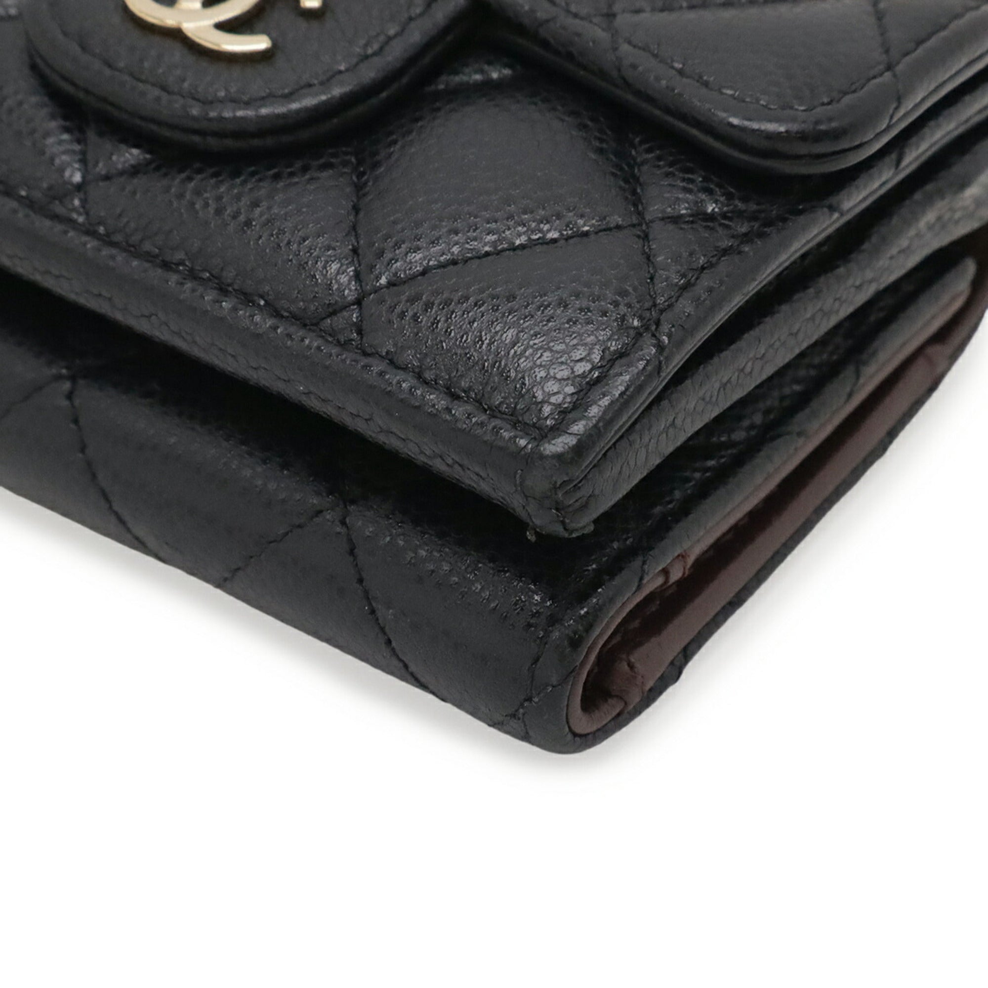 Chanel Black Grained Calfskin Wallet (Tri-Fold) (Pre-Owned)