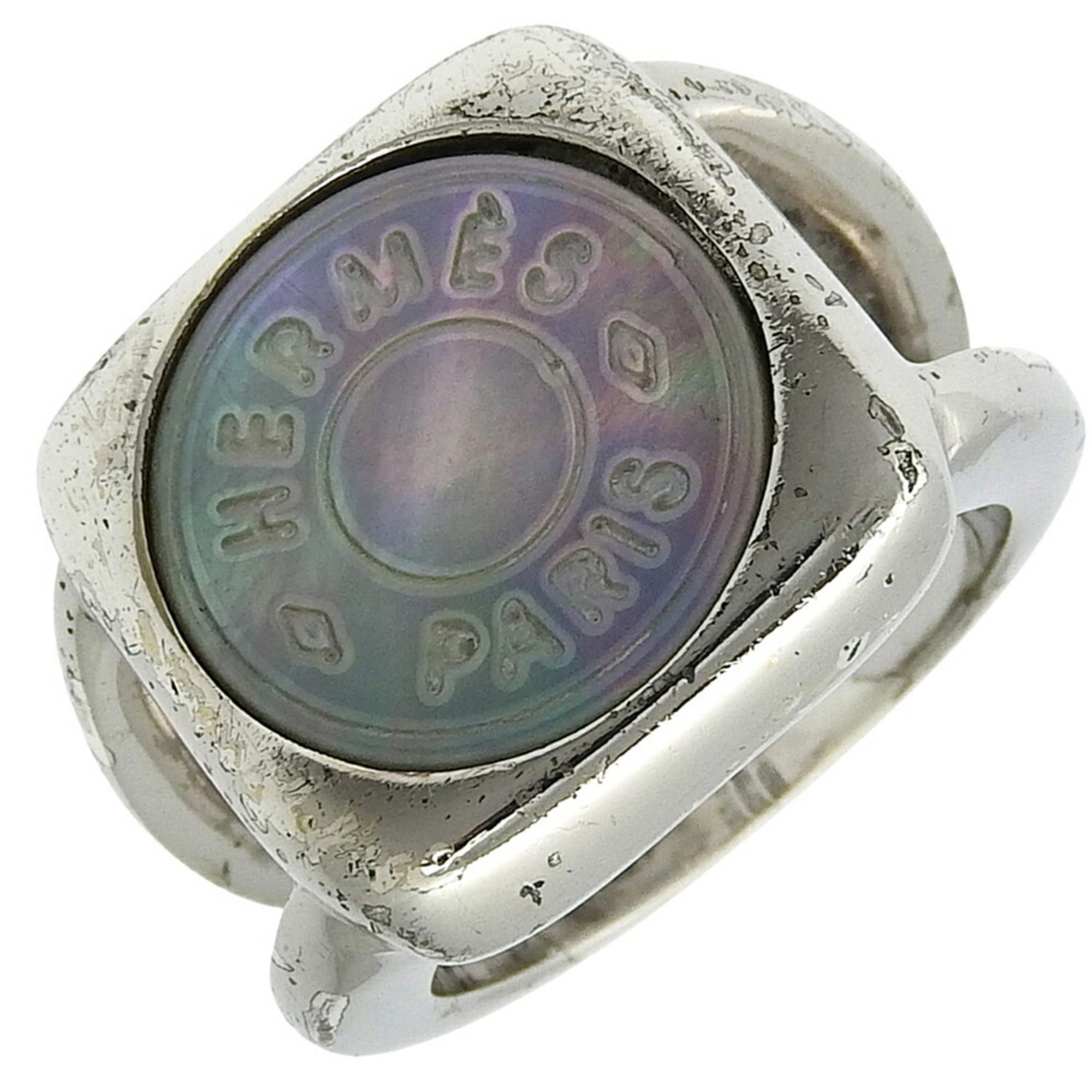 Hermes Sellier Silver Band Ring (Pre-Owned)