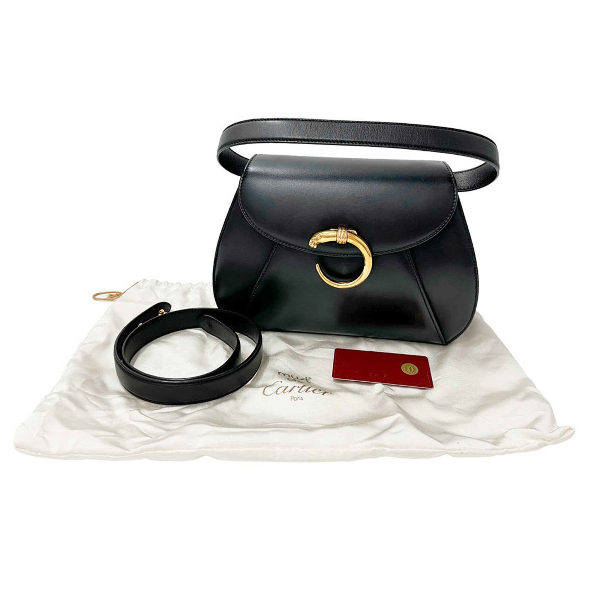 Cartier Panthère Black Leather Handbag Shoulder Bag (Pre-Owned)