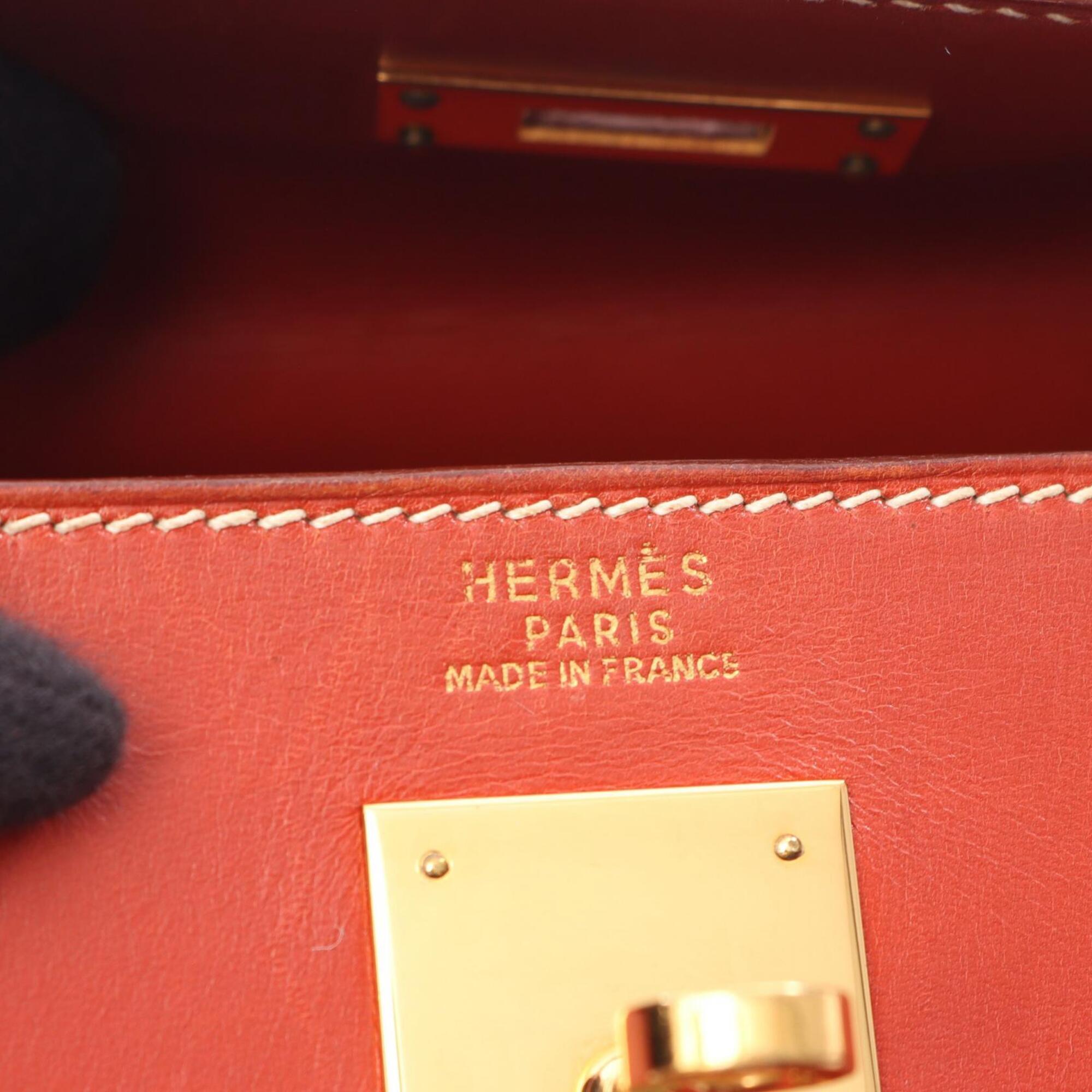Hermes Brique Brown Box Calf Leather Handbag (Pre-Owned)