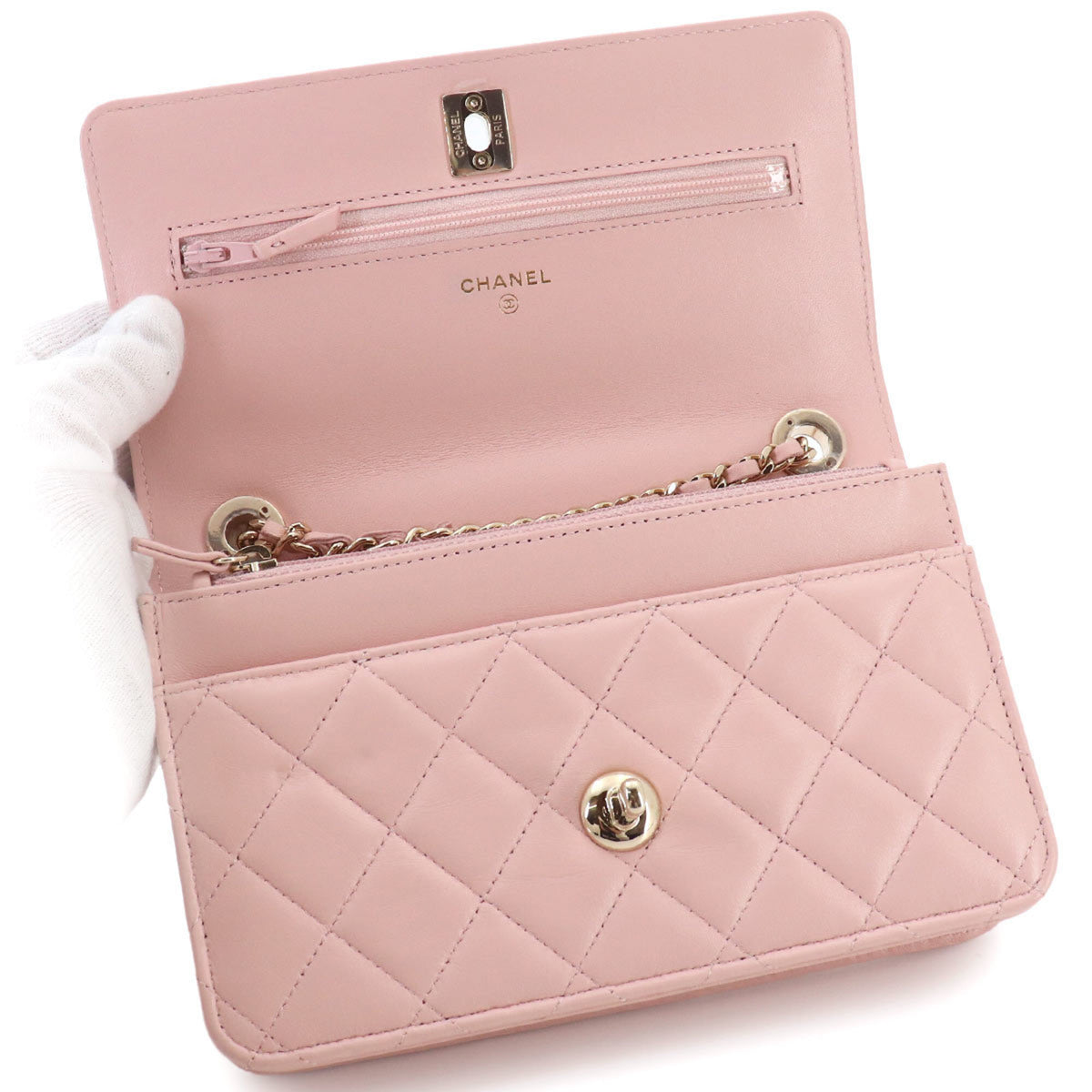 Chanel Pink Leather Chain/Shoulder Wallet (Pre-Owned)