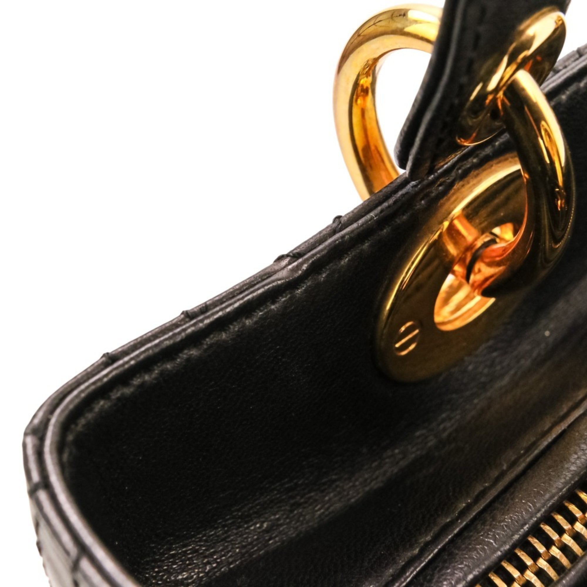 Christian Dior Lady Dior Black Leather Handbag Shoulder Bag (Pre-Owned)