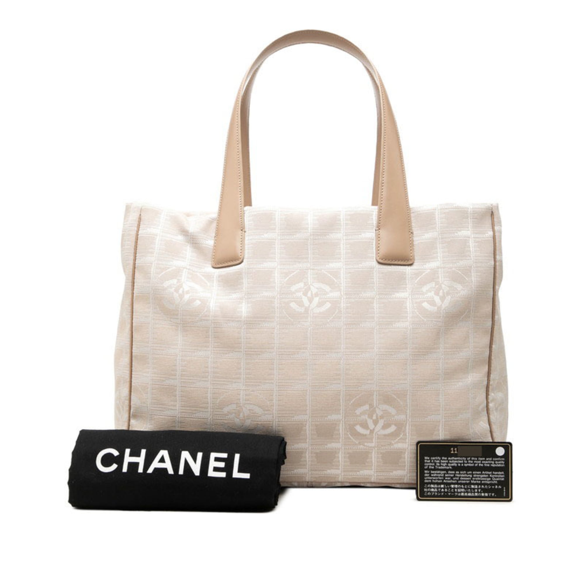 Chanel Beige Nylon Leather Handbag Tote Bag (Pre-Owned)