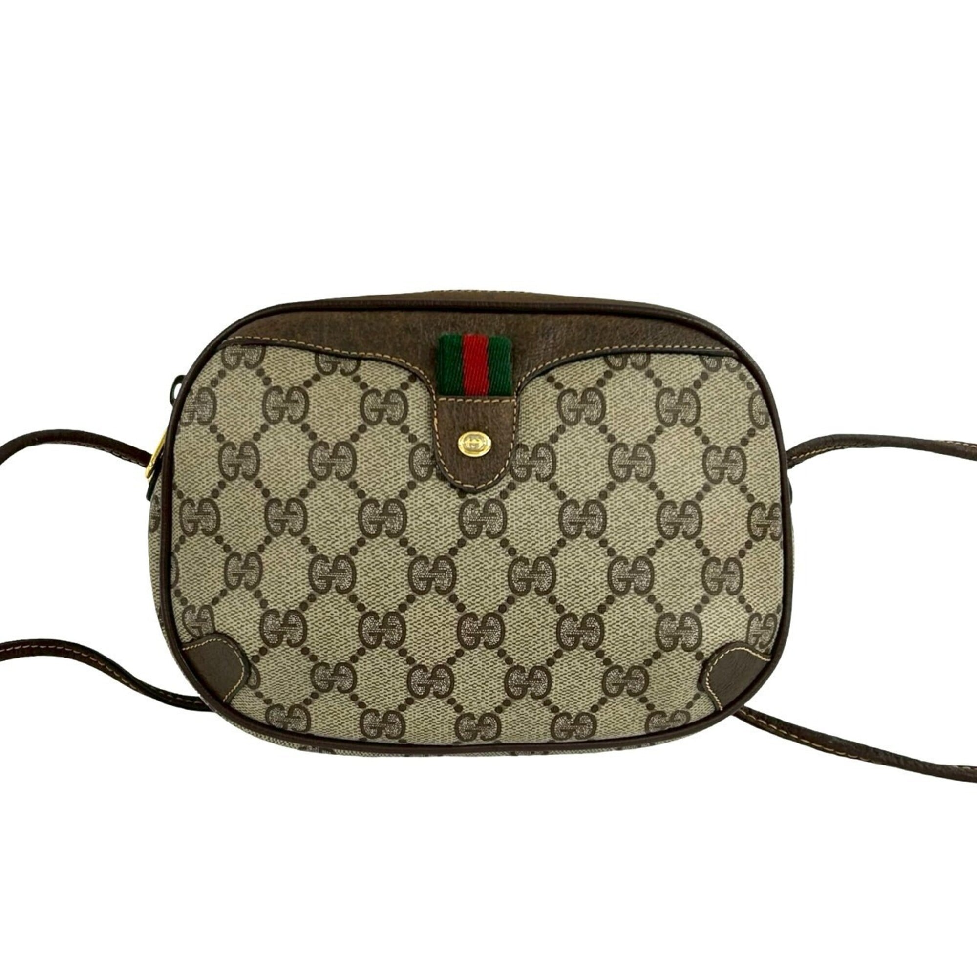 Gucci Brown Green Red Color Pvc Leather Pochette Shoulder Bag (Pre-Owned)