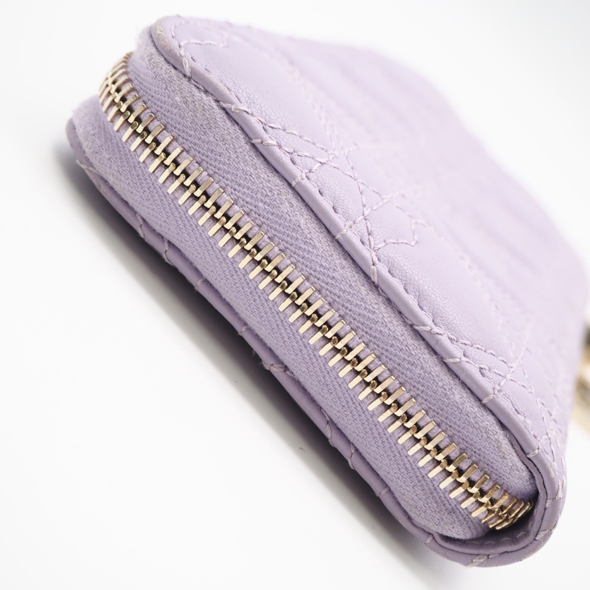 Christian Dior Lady Dior Purple Leather Long Wallet (Bi-Fold) (Pre-Owned)