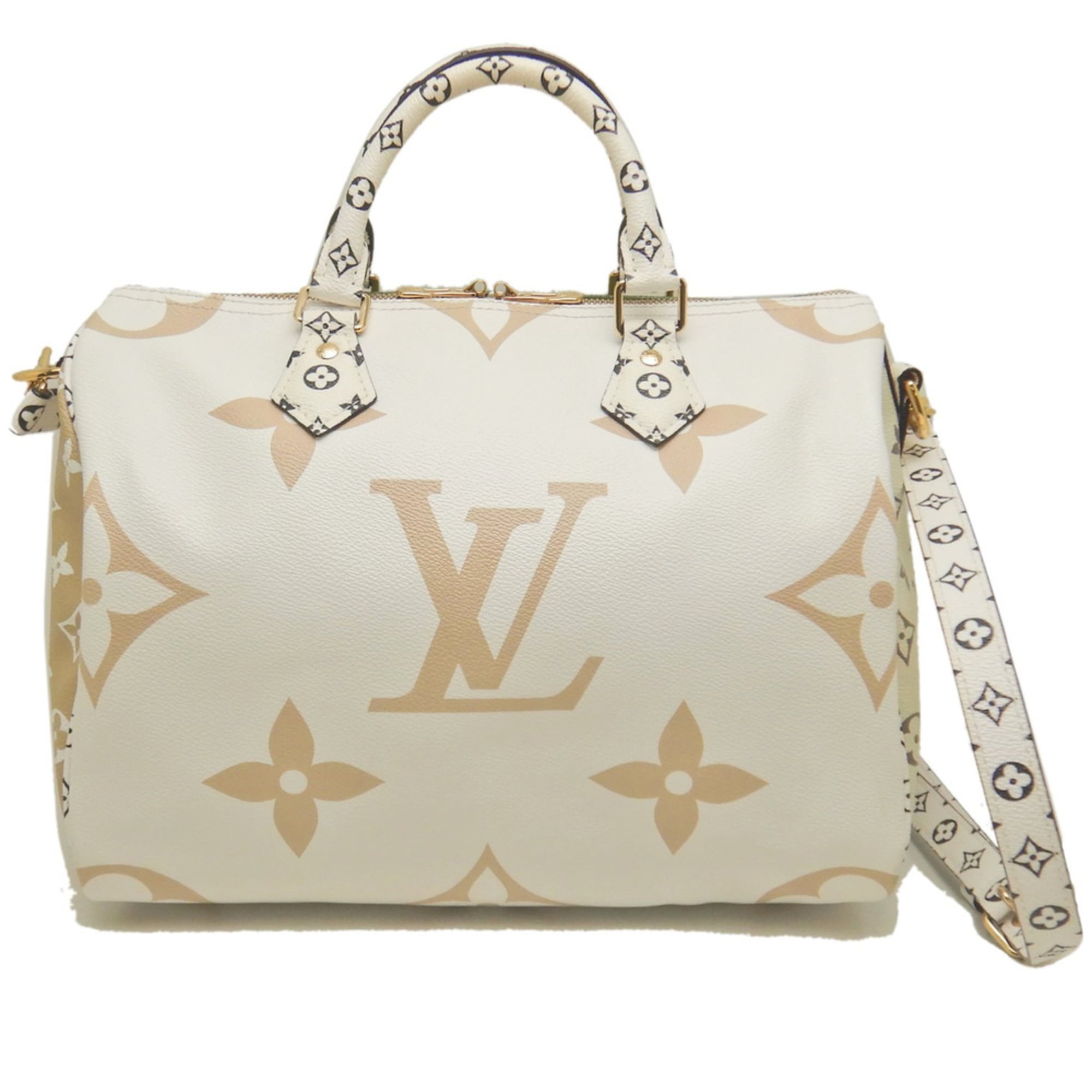 Louis Vuitton Beige Khaki White Coated Canvas Handbag (Pre-Owned)