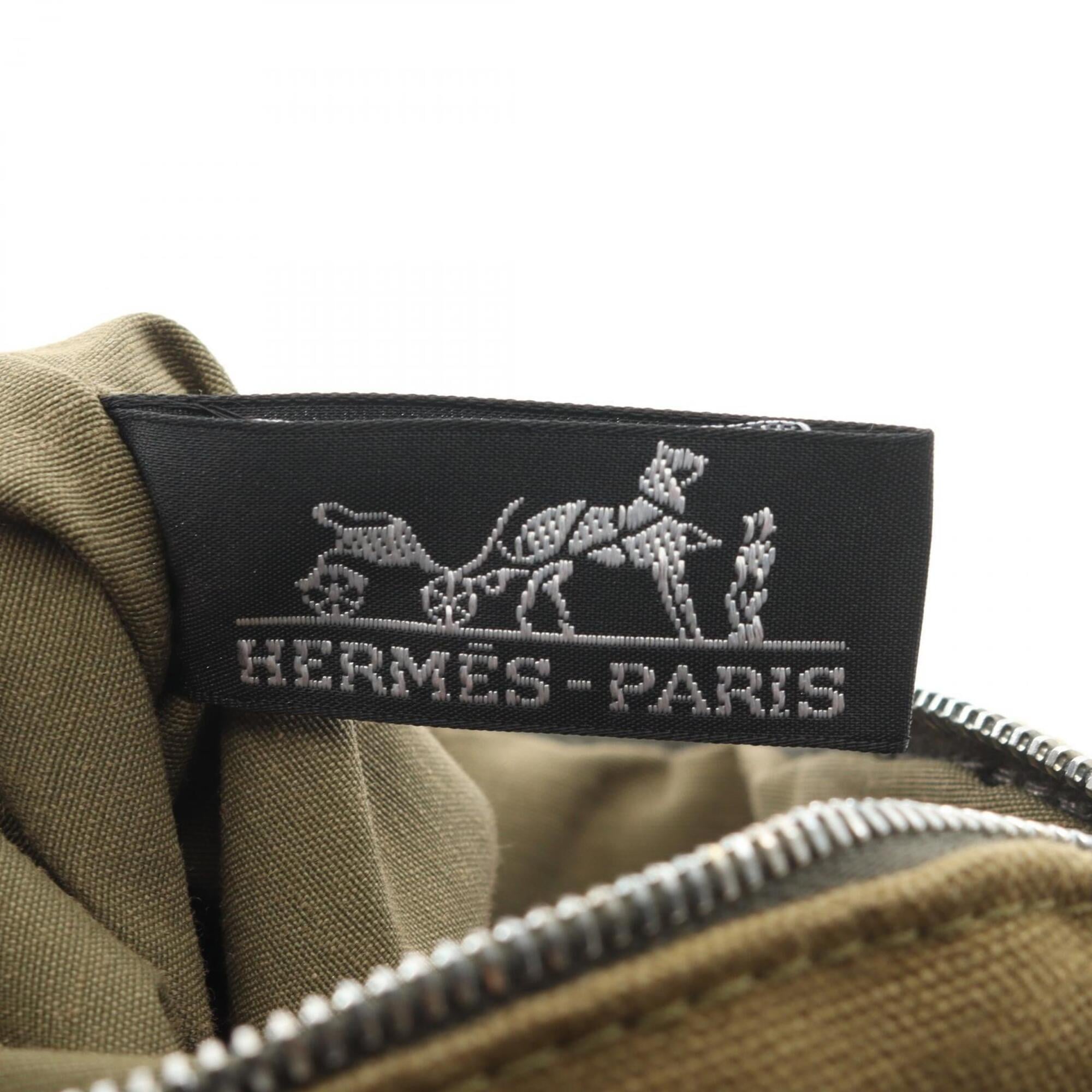Hermes Khaki Canvas Leather Pouch (Pre-Owned)