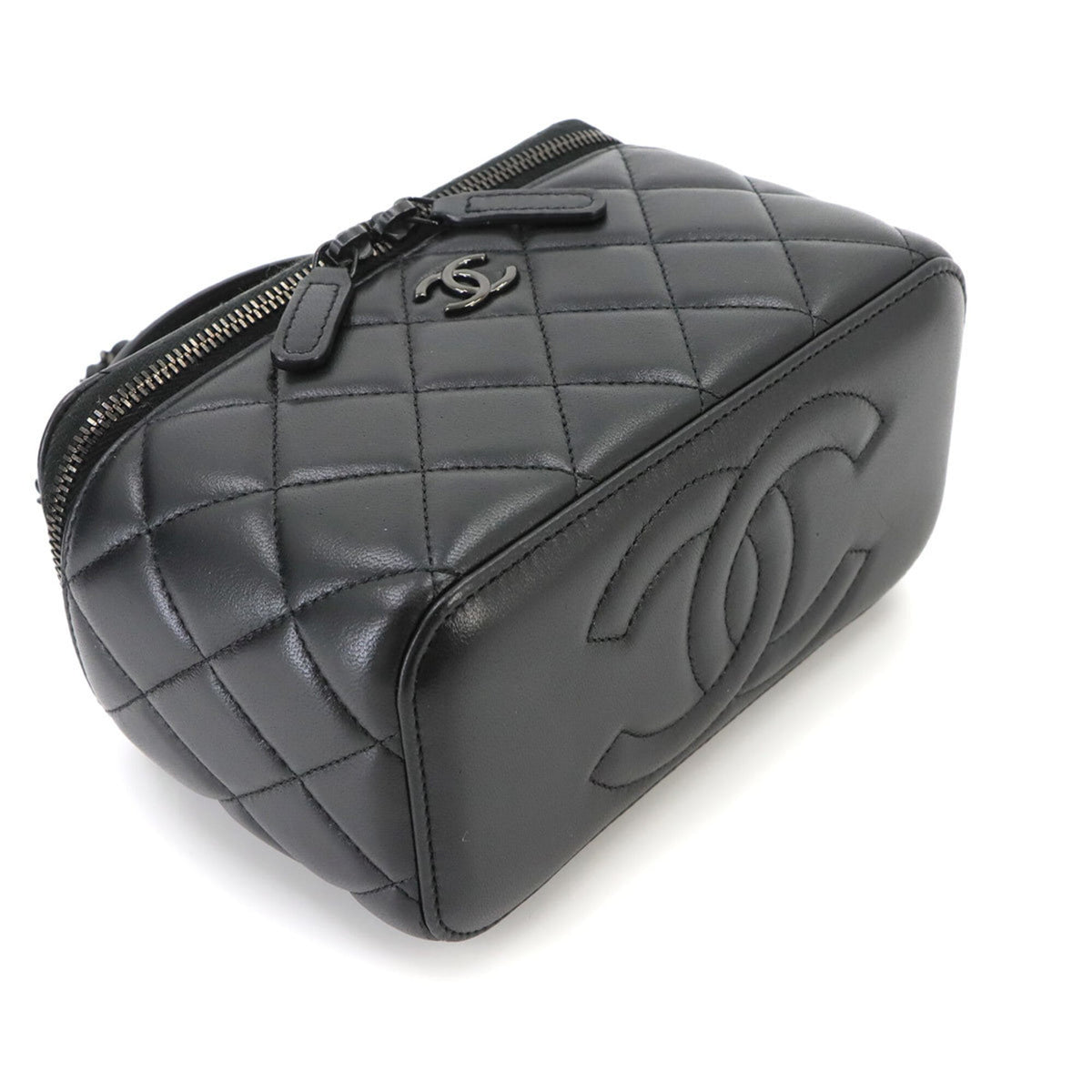Chanel Black Leather Handbag Vanity Bag (Pre-Owned)
