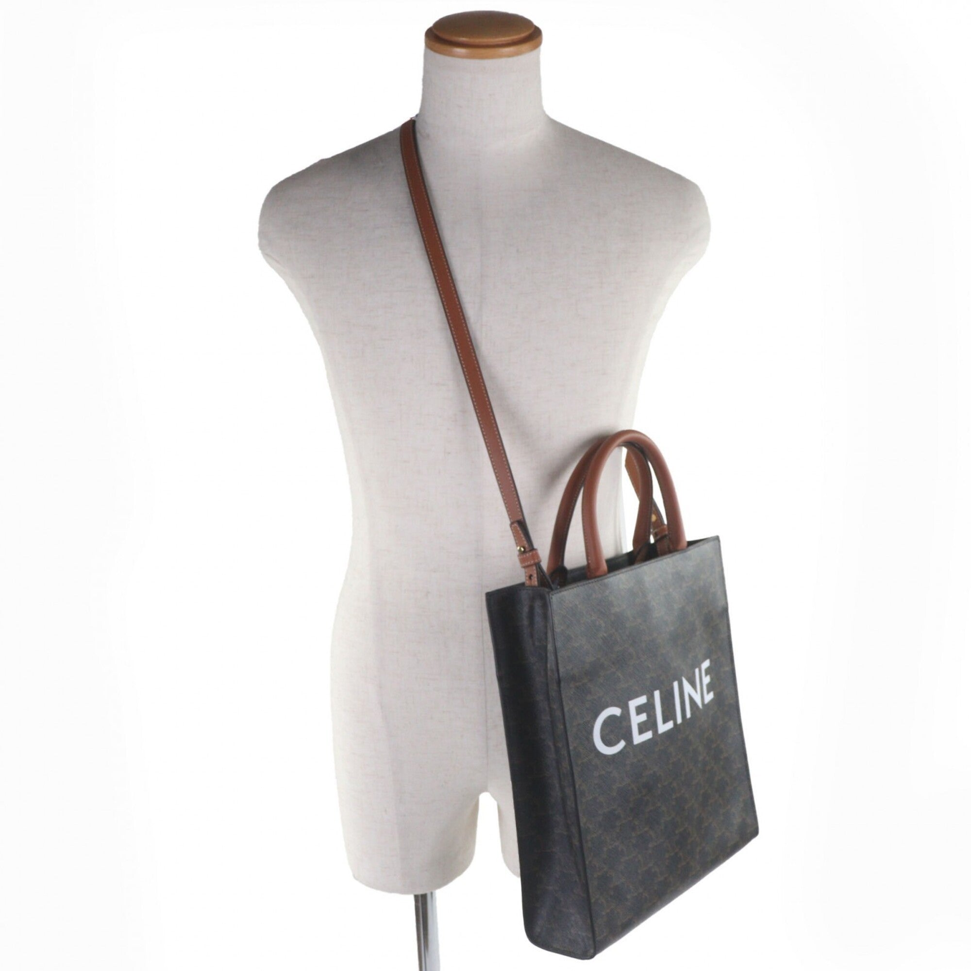 Celine Dark Brown Canvas Leather Tote Bag (Pre-Owned)