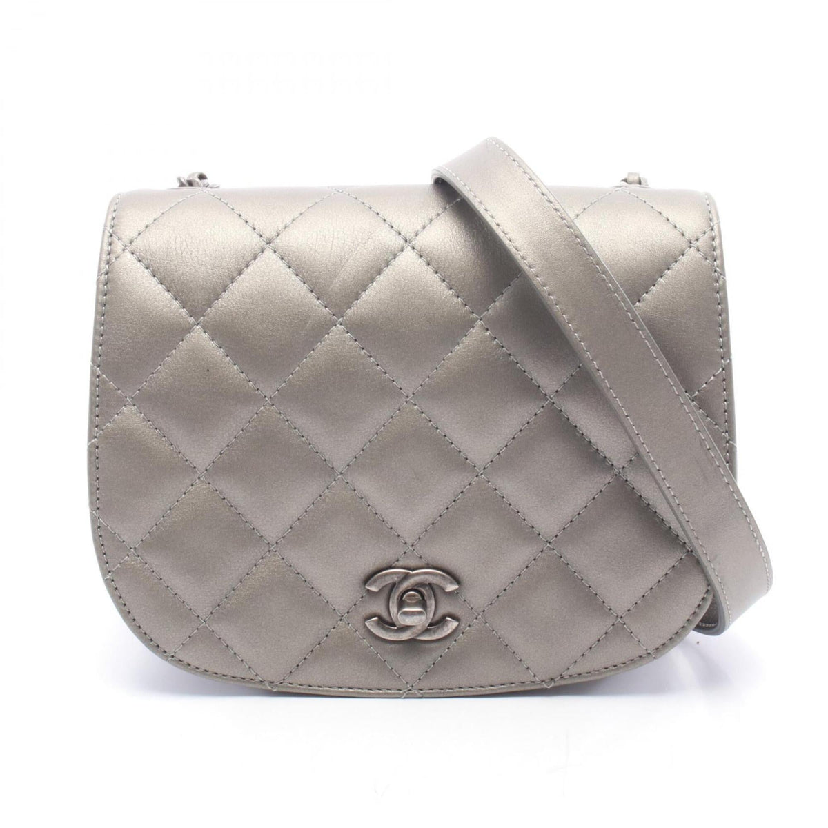 Chanel Gray Leather Handbag Shoulder Bag (Pre-Owned)