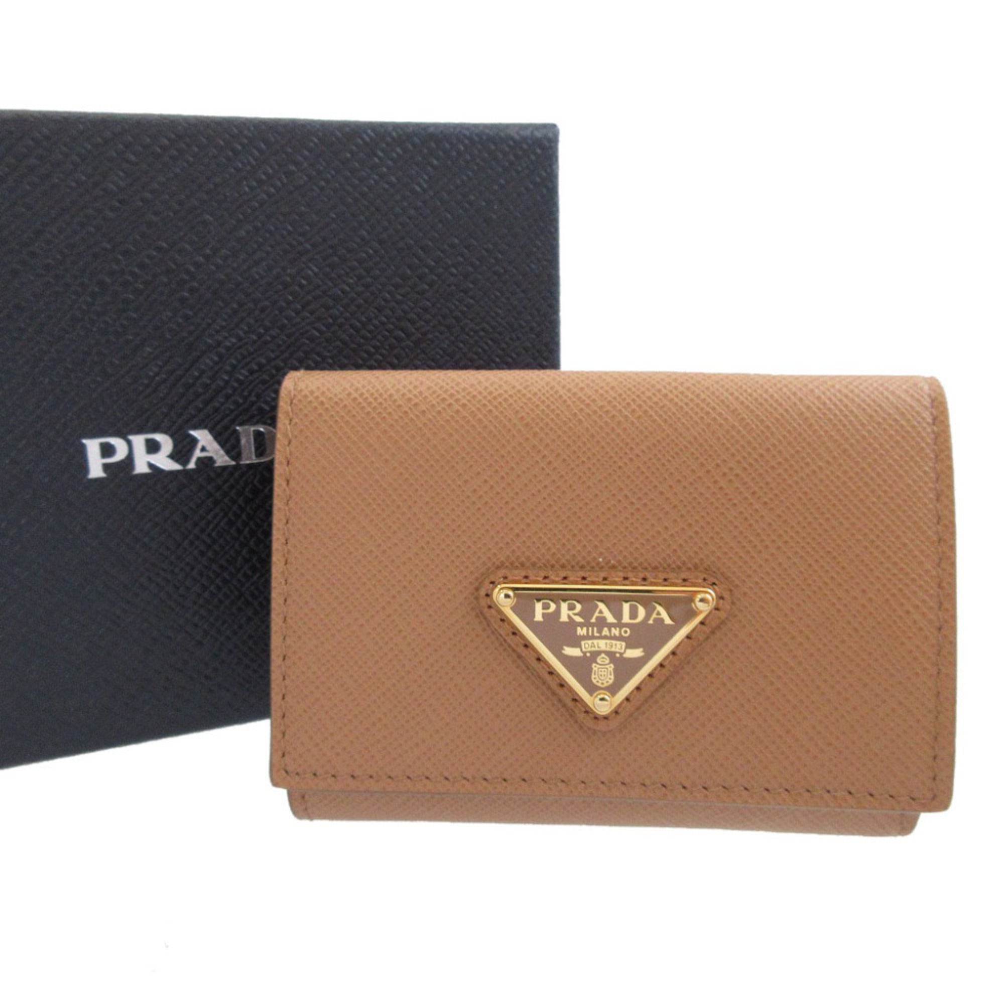 Prada Beige Leather Wallet (Tri-Fold) (Pre-Owned)