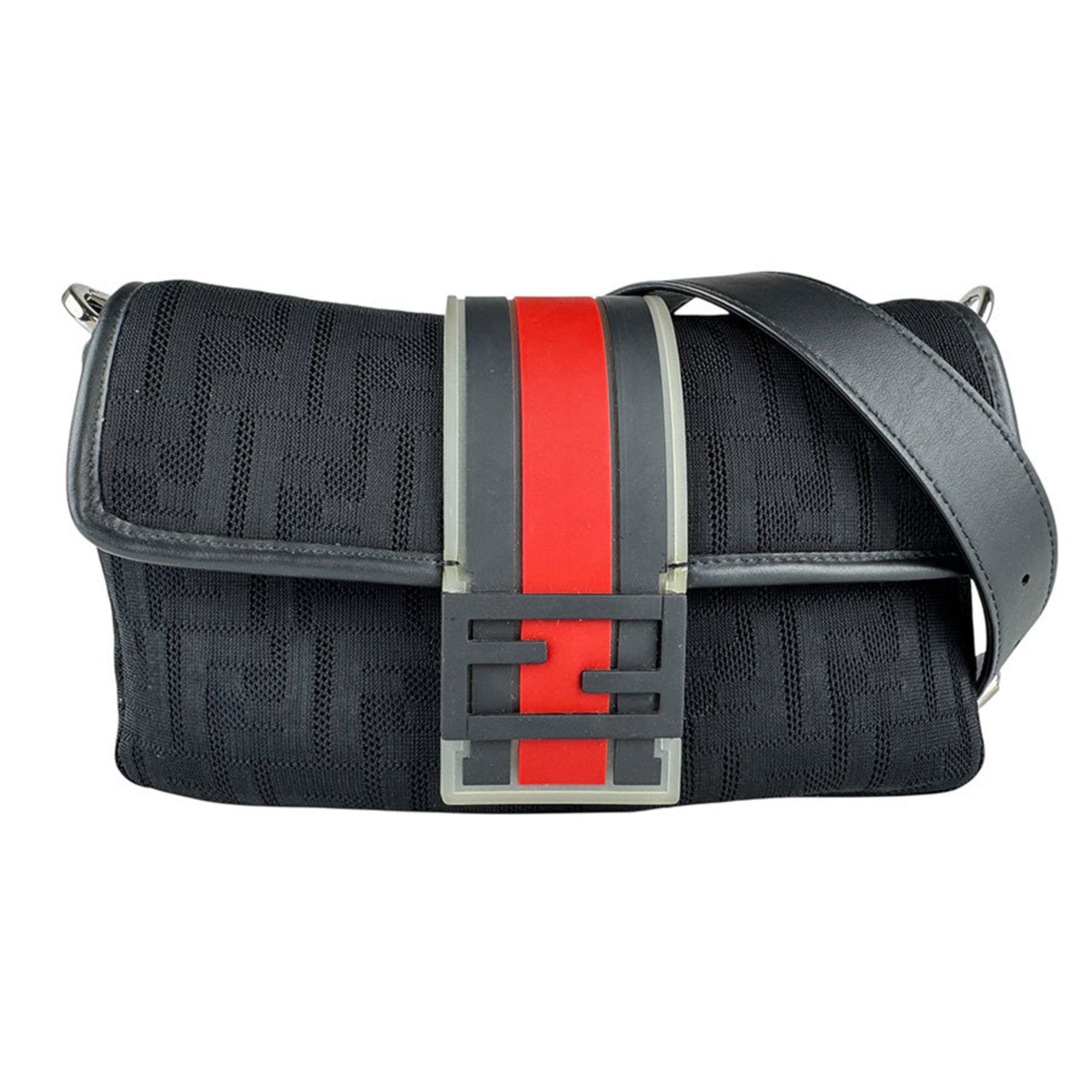 Fendi Black Red Color Fabric Rubber Shoulder Bag (Pre-Owned)