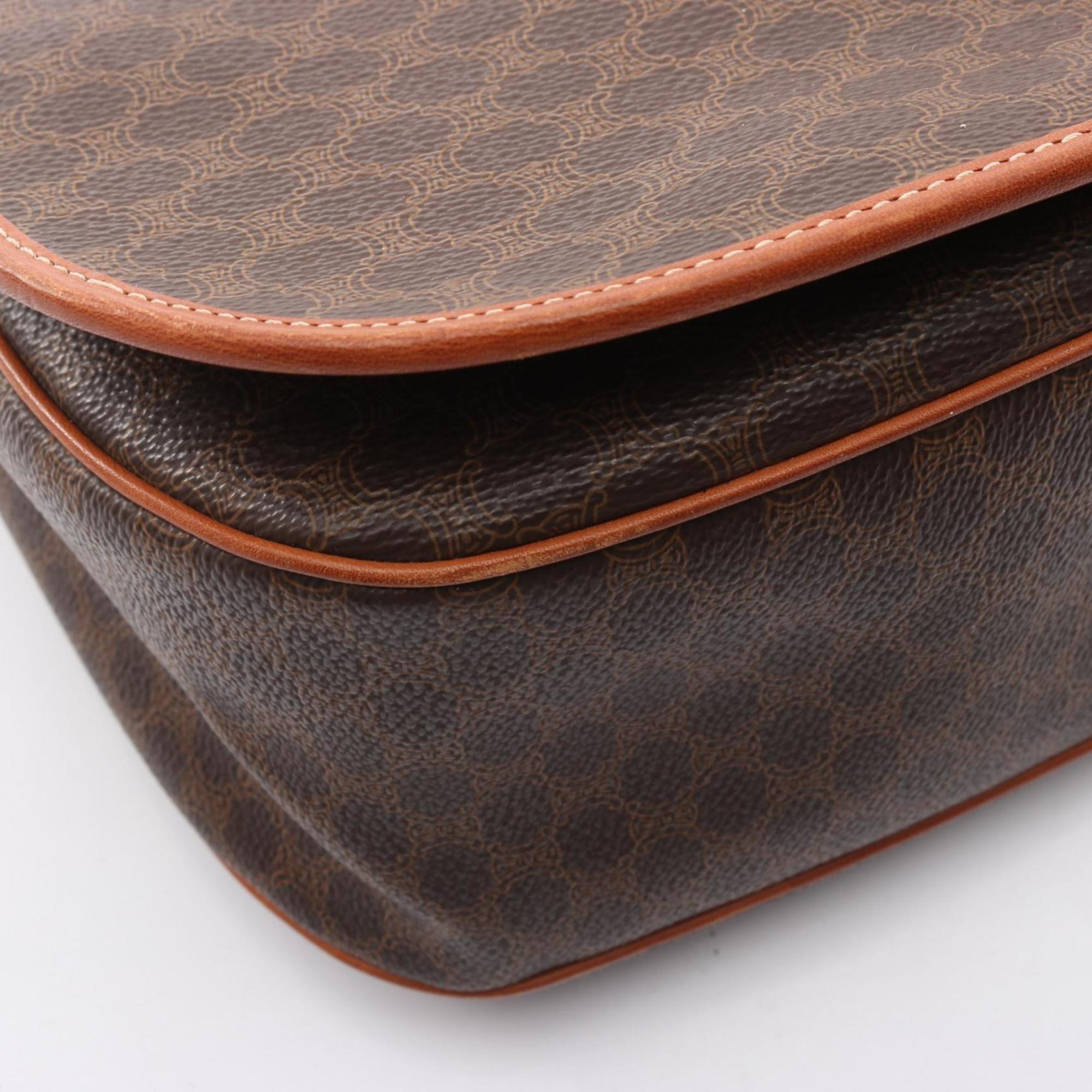 Celine Brown Coated Canvas Leather Shoulder Bag (Pre-Owned)