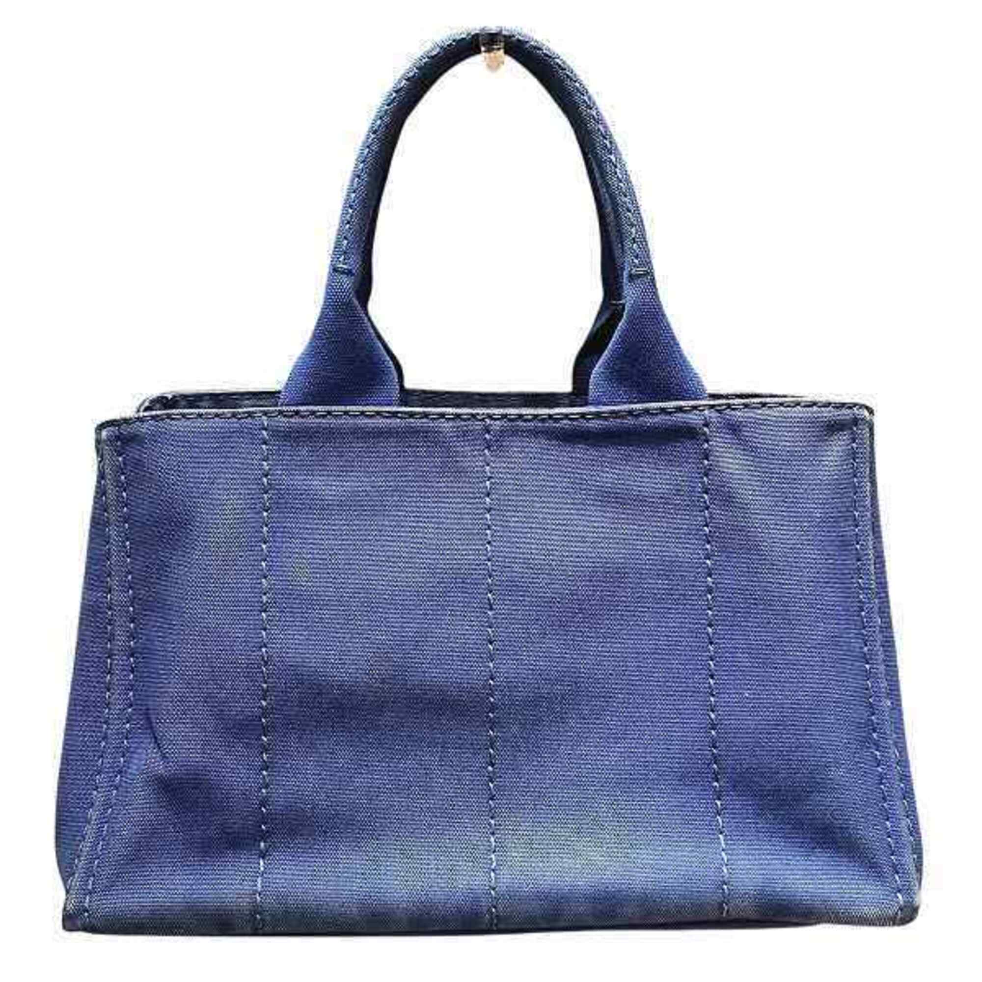 Prada Canapa Blue Canvas Handbag Tote Bag (Pre-Owned)