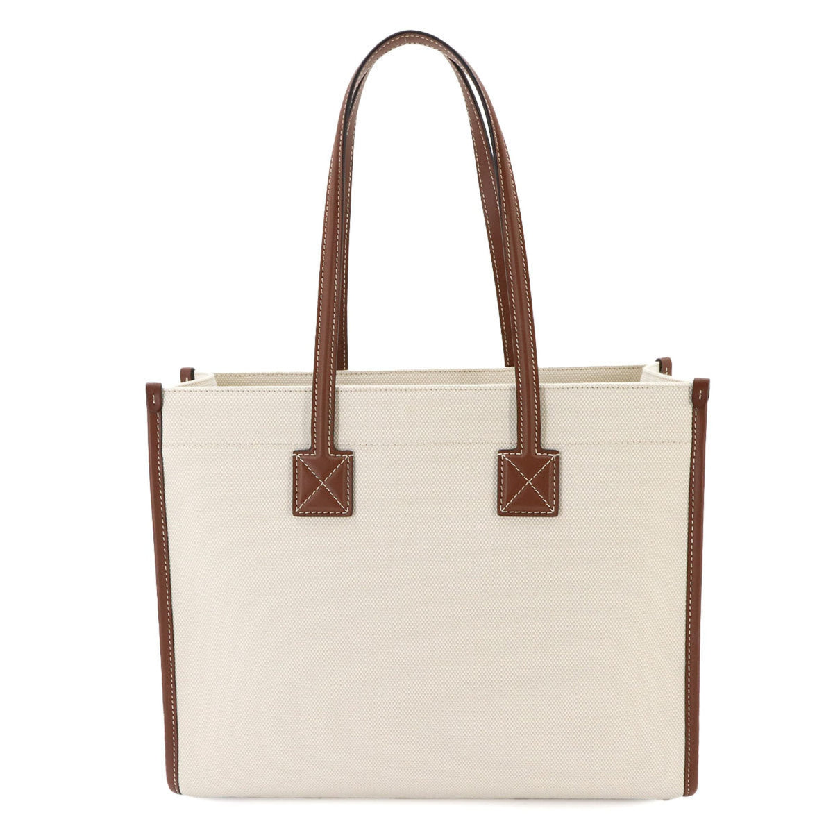 Burberry Beige Ivory Canvas Leather Handbag Tote Bag (Pre-Owned)