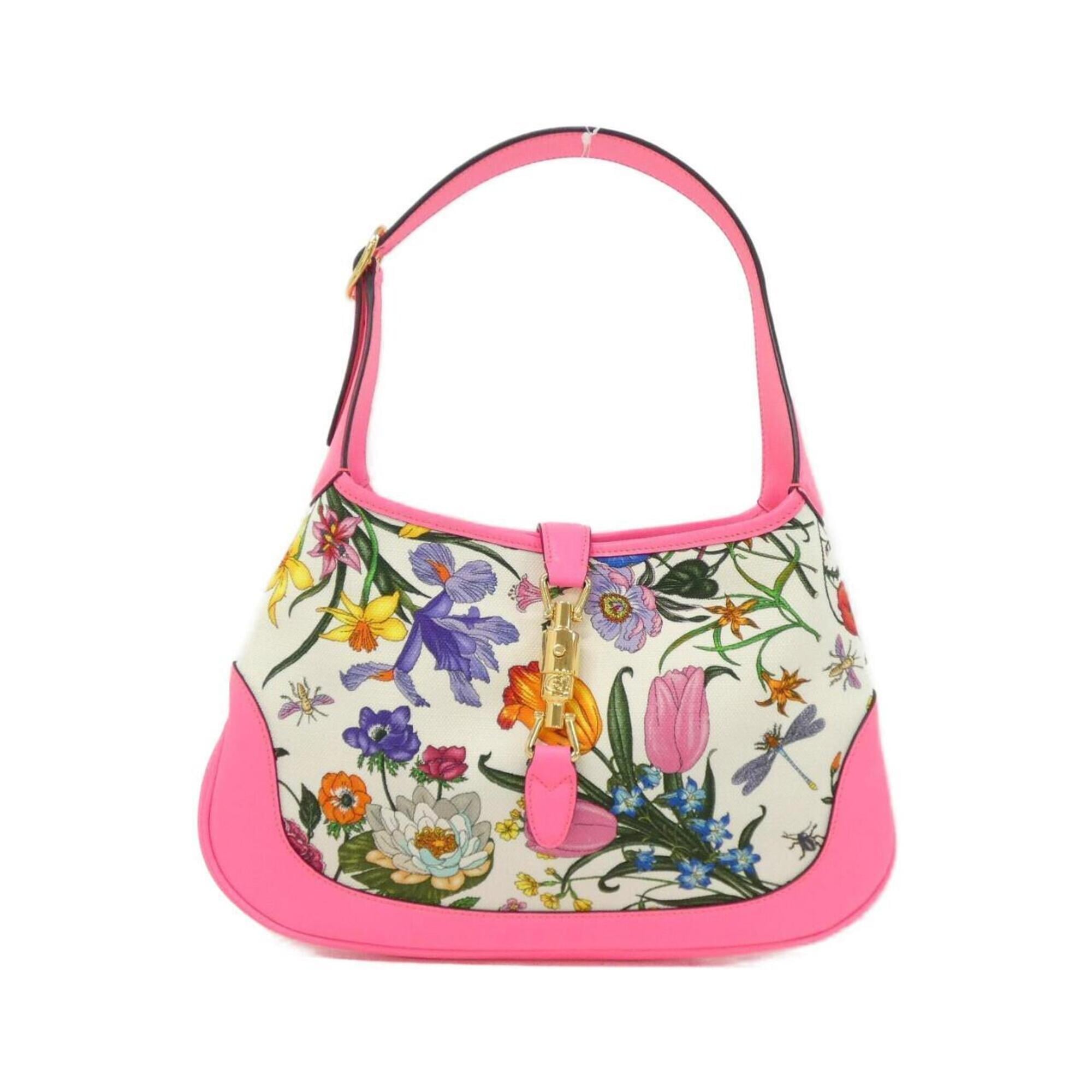 Gucci Pink Leather Canvas Shoulder Bag (Pre-Owned)