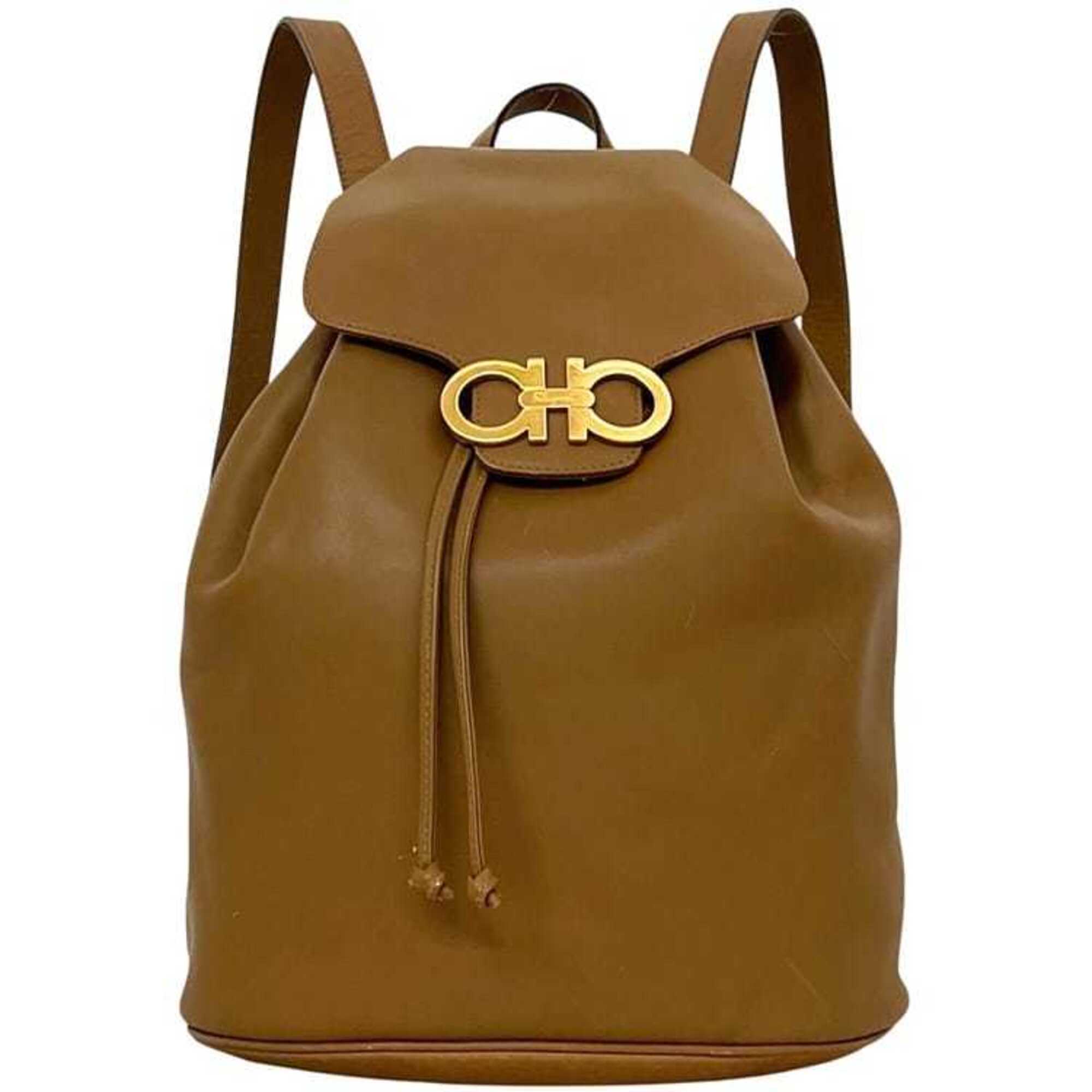 Salvatore Ferragamo Brown Camel Leather Backpack (Pre-Owned)