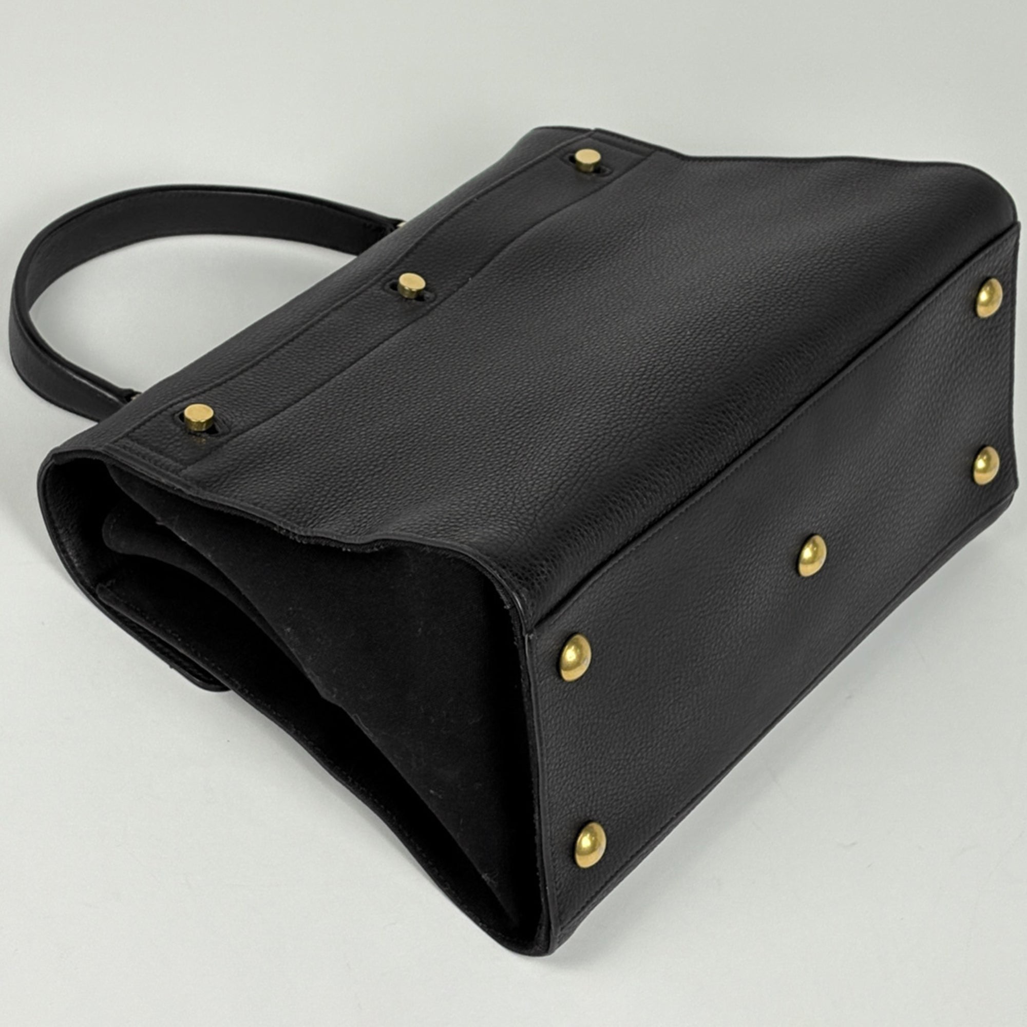 Saint Laurent Black Leather Canvas Handbag (Pre-Owned)