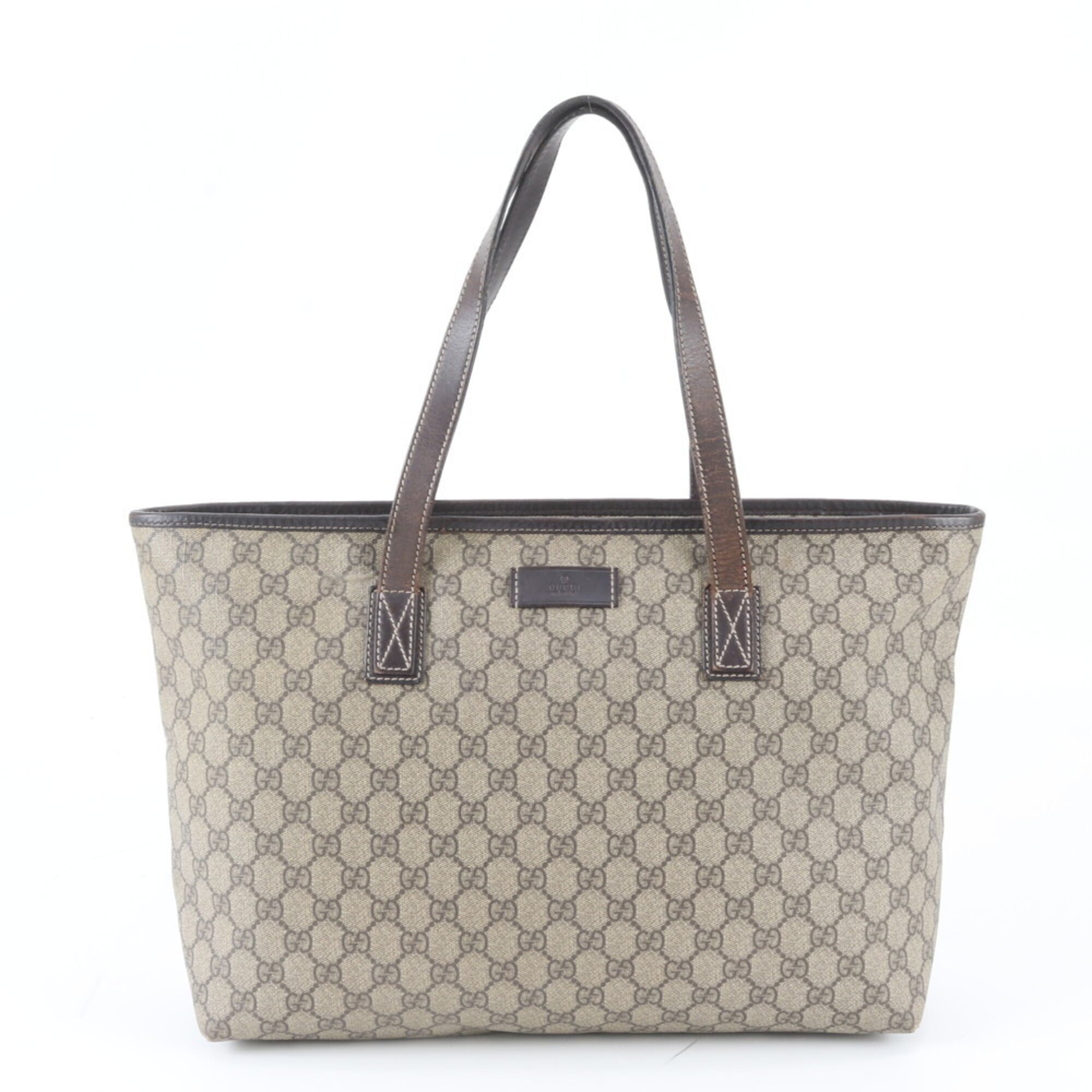 Gucci Brown Leather Coated Canvas Handbag Tote Bag (Pre-Owned)