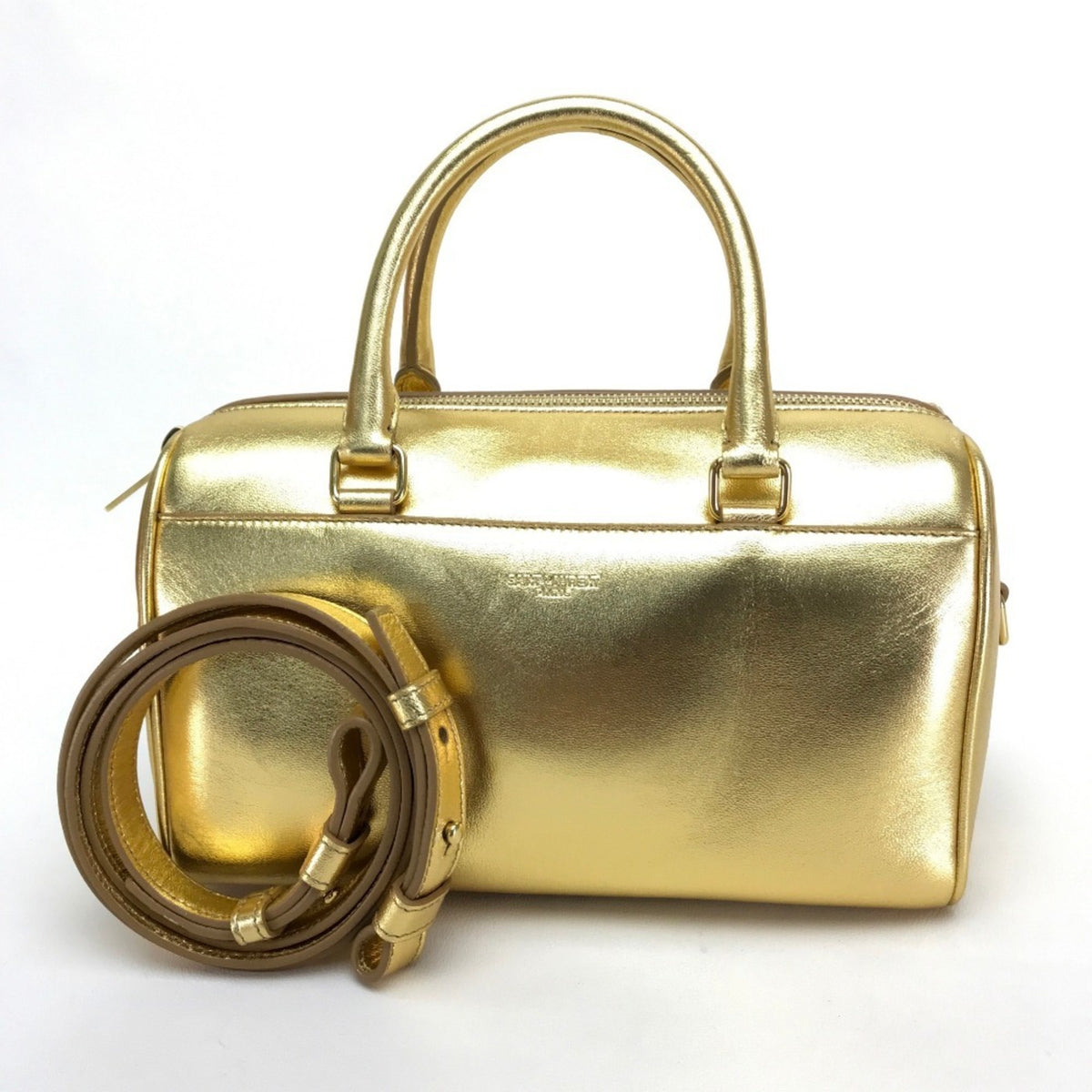 Saint Laurent Gold Leather Handbag Shoulder Bag (Pre-Owned)