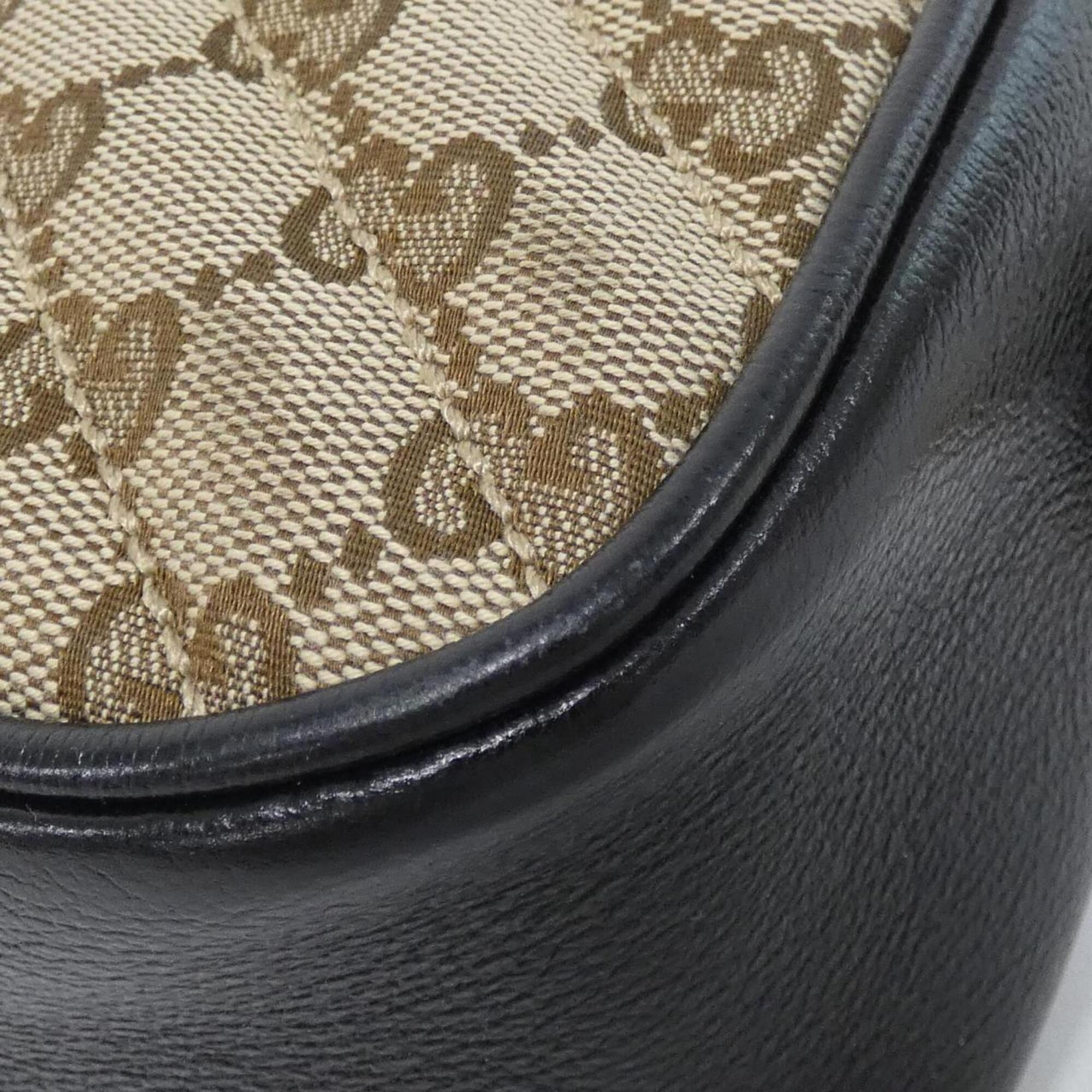 Gucci Beige Black Gg Canvas Leather Shoulder Bag (Pre-Owned)