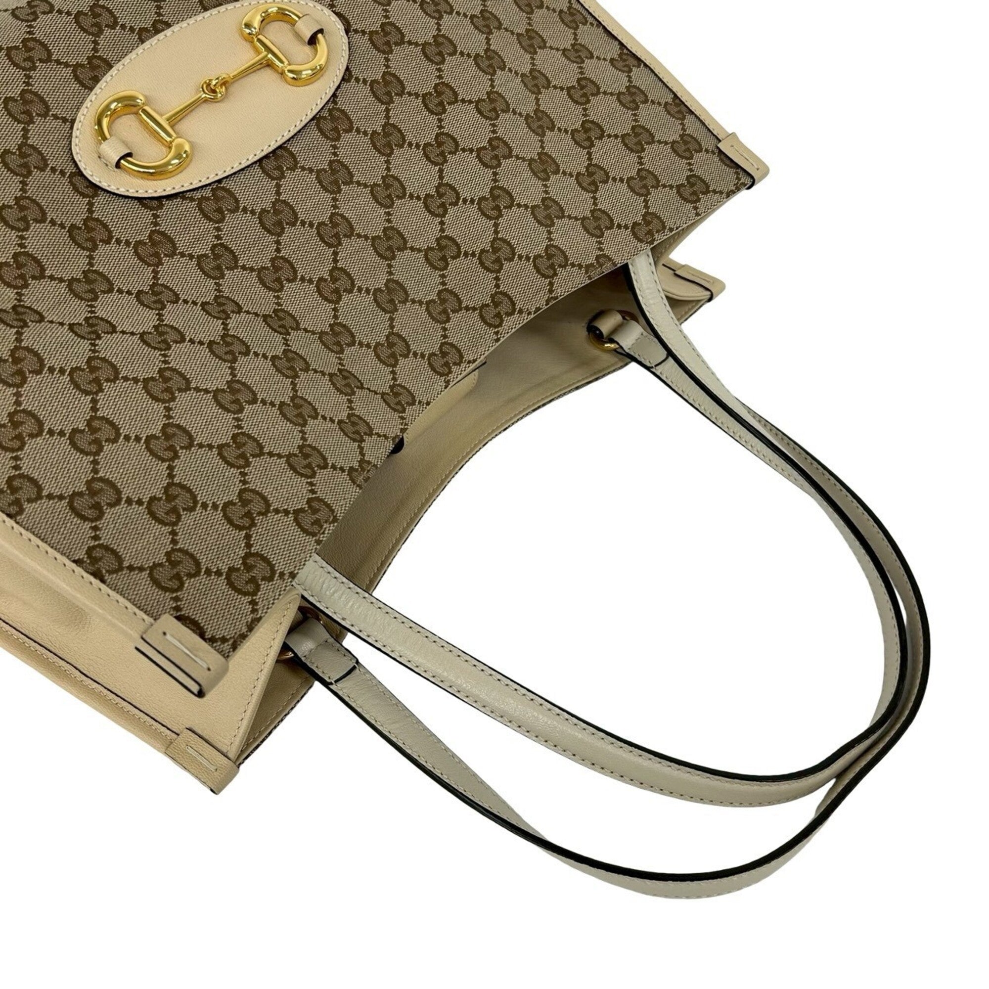 Gucci Beige Brown Canvas Leather Shoulder Bag Tote Bag (Pre-Owned)
