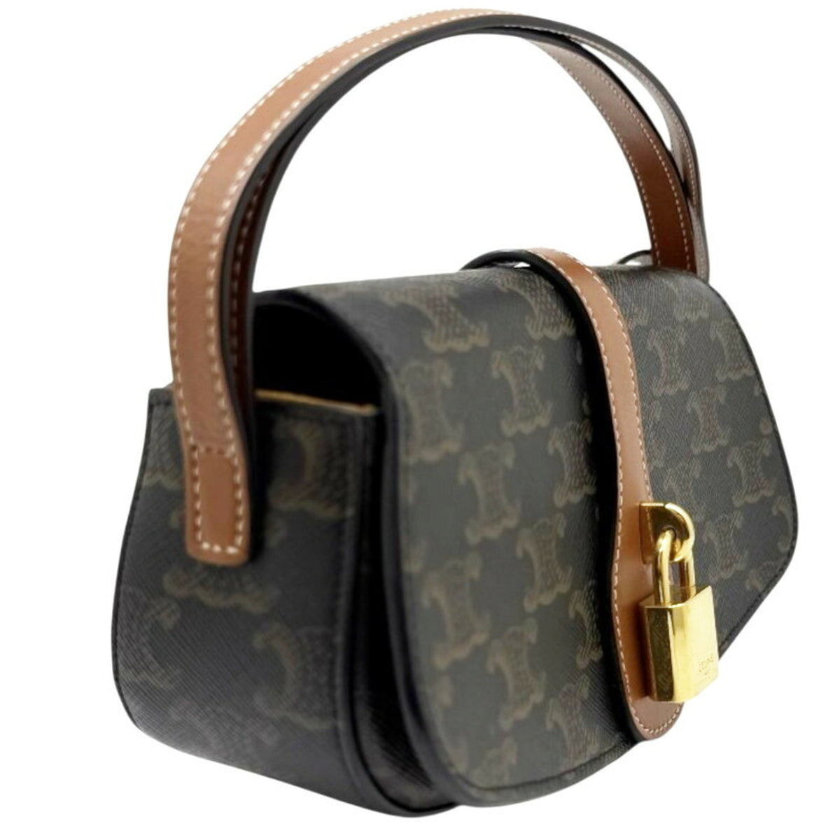 Celine Brown Coated Canvas Leather Handbag Shoulder Bag (Pre-Owned)
