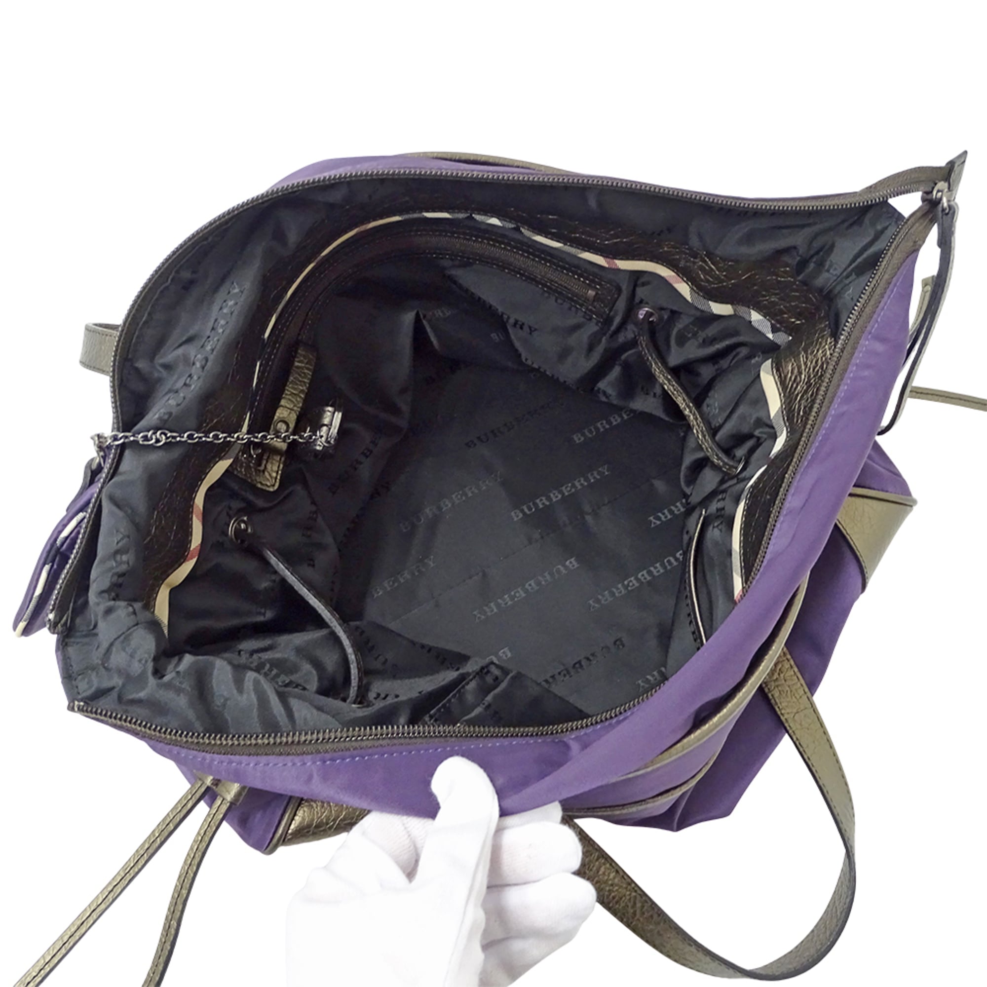 Burberry Bronze Purple Nylon Handbag Pouch Tote Bag (Pre-Owned)