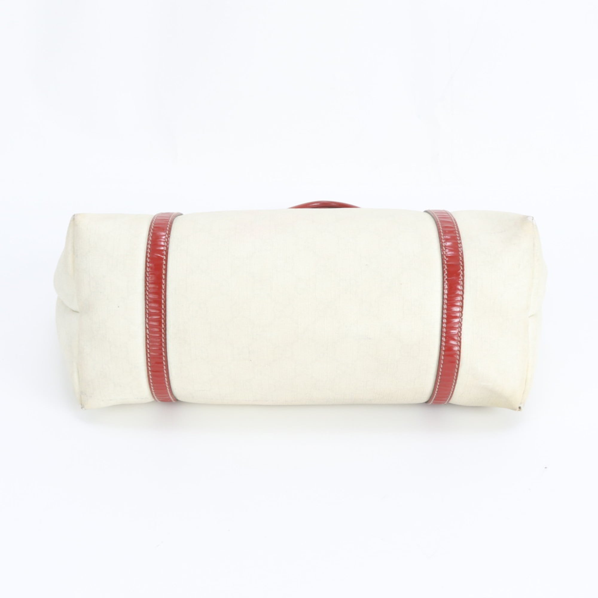 Gucci Off-White Red Color Coated Canvas Leather Handbag Tote Bag (Pre-Owned)