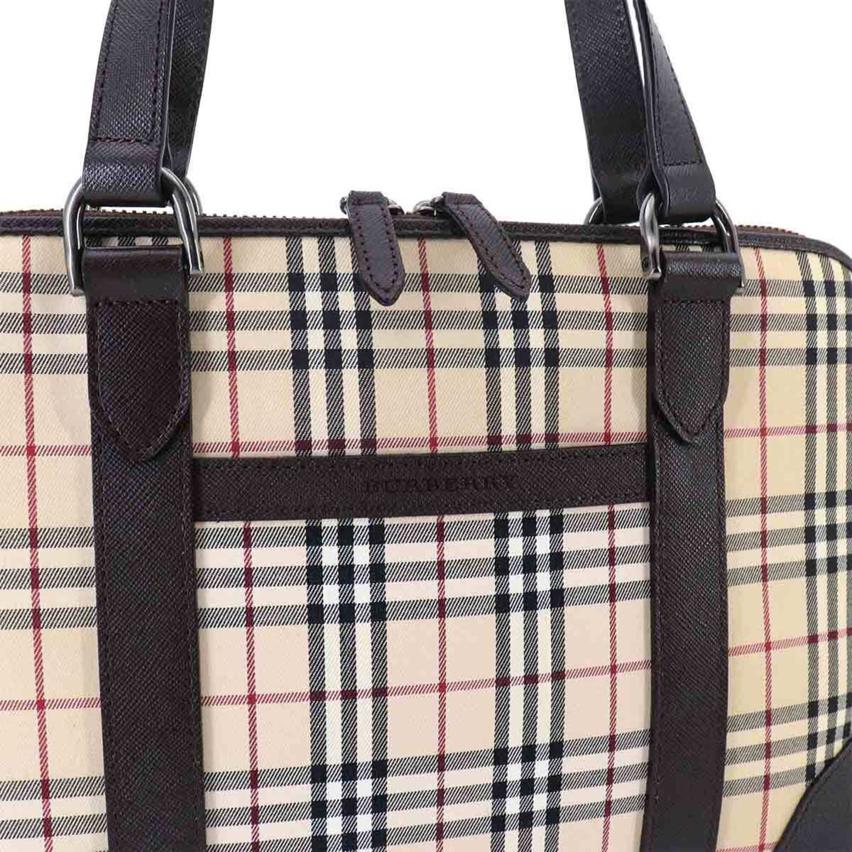 Burberry Beige Brown Canvas Leather Boston Bag Handbag (Pre-Owned)