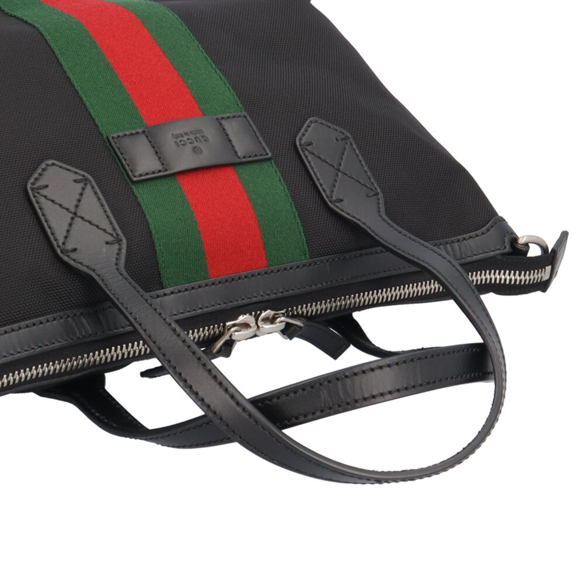 Gucci Sherry Line Black Green Red Color Canvas Handbag Shoulder Bag (Pre-Owned)