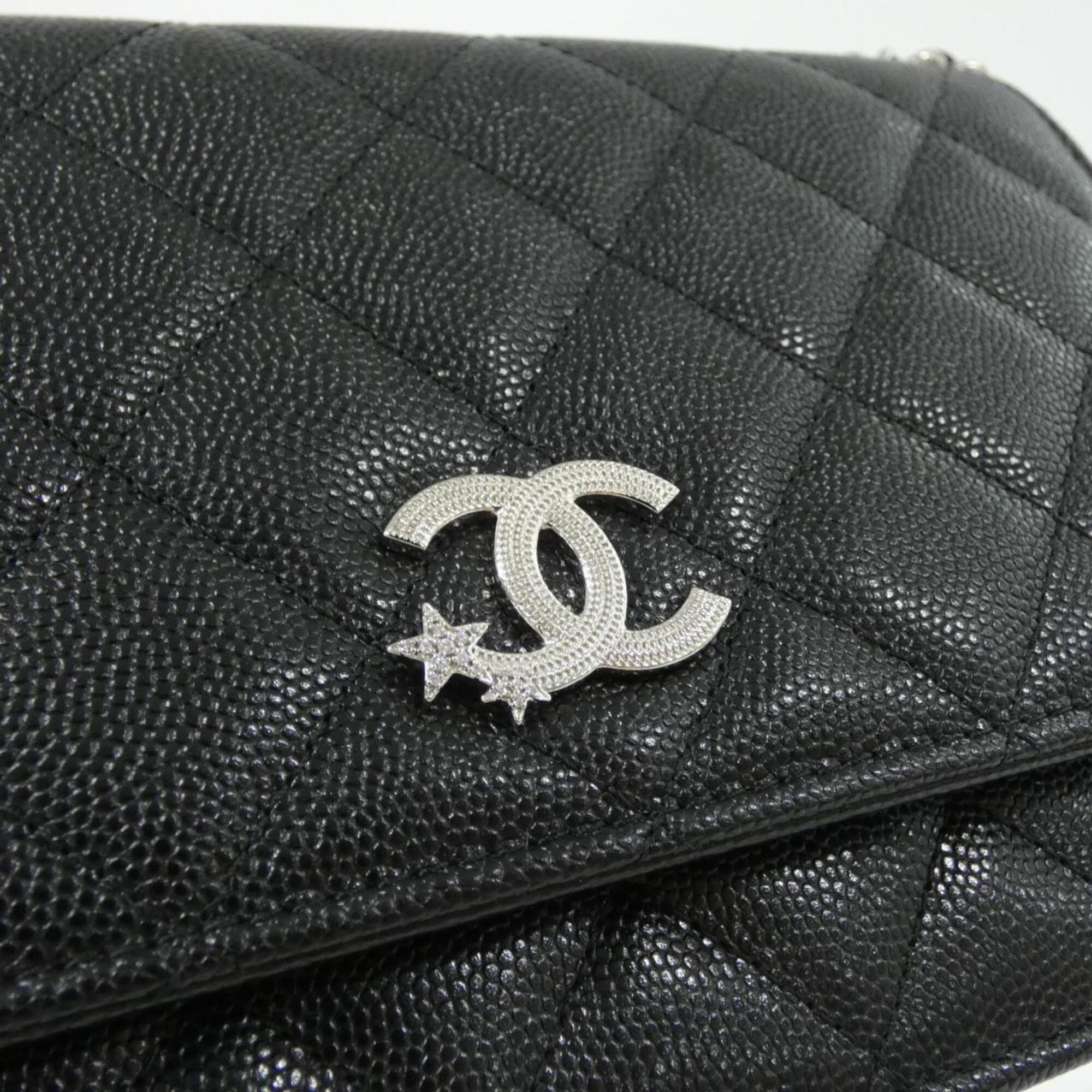 Chanel Black Grained Calfskin Chain/Shoulder Wallet (Pre-Owned)