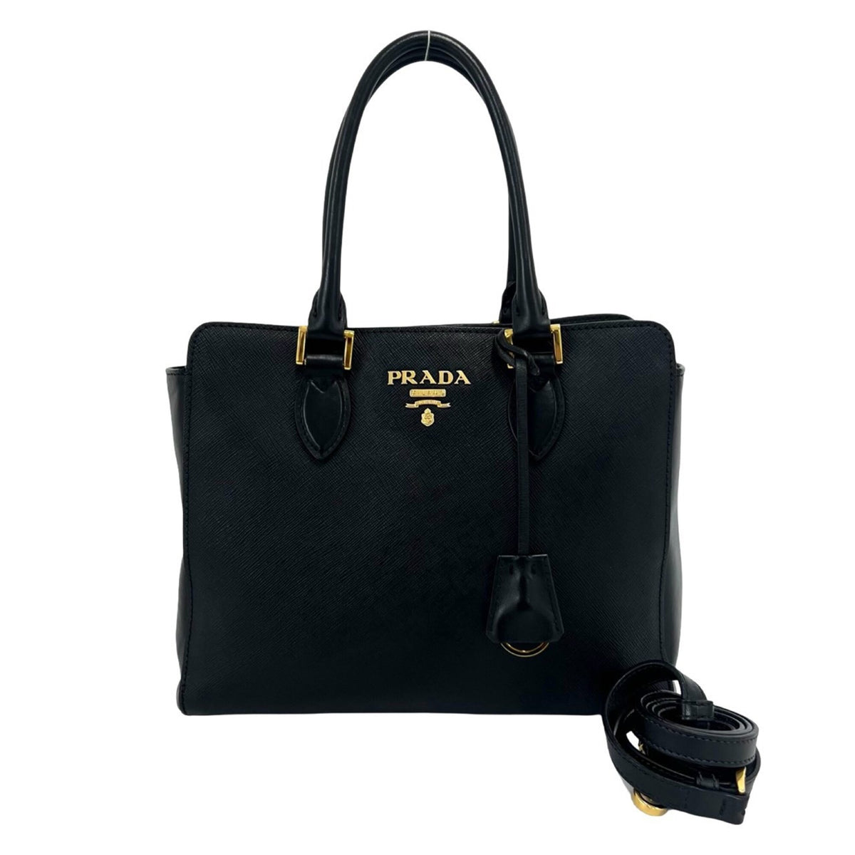 Prada Black Leather Handbag Shoulder Bag Tote Bag (Pre-Owned)