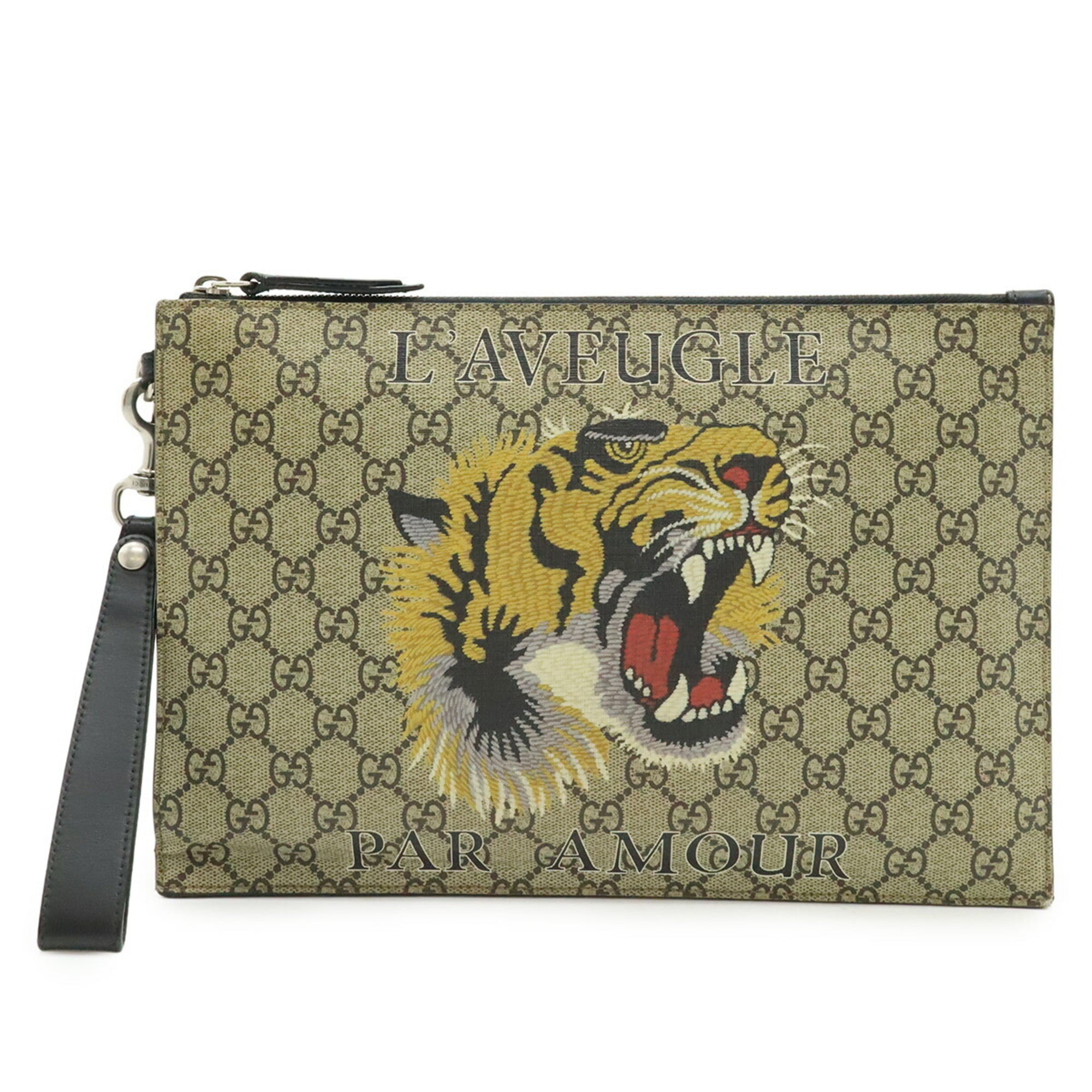 Gucci Beige Khaki Multi-Color Yellow Gg Supreme Clutch Bag (Pre-Owned)