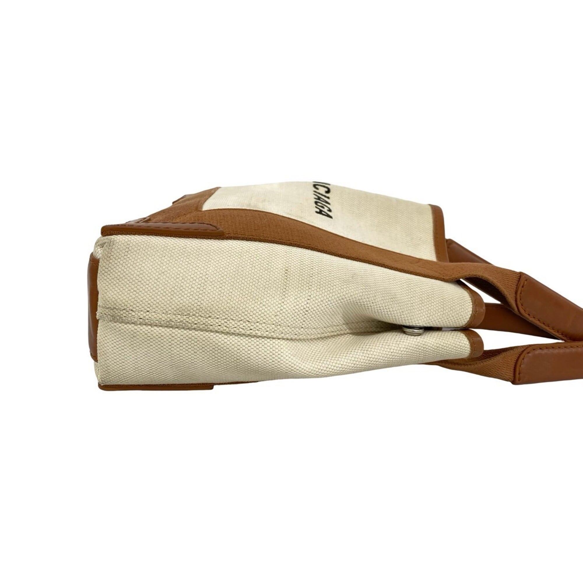 Balenciaga Brown Ivory Canvas Leather Handbag Tote Bag (Pre-Owned)
