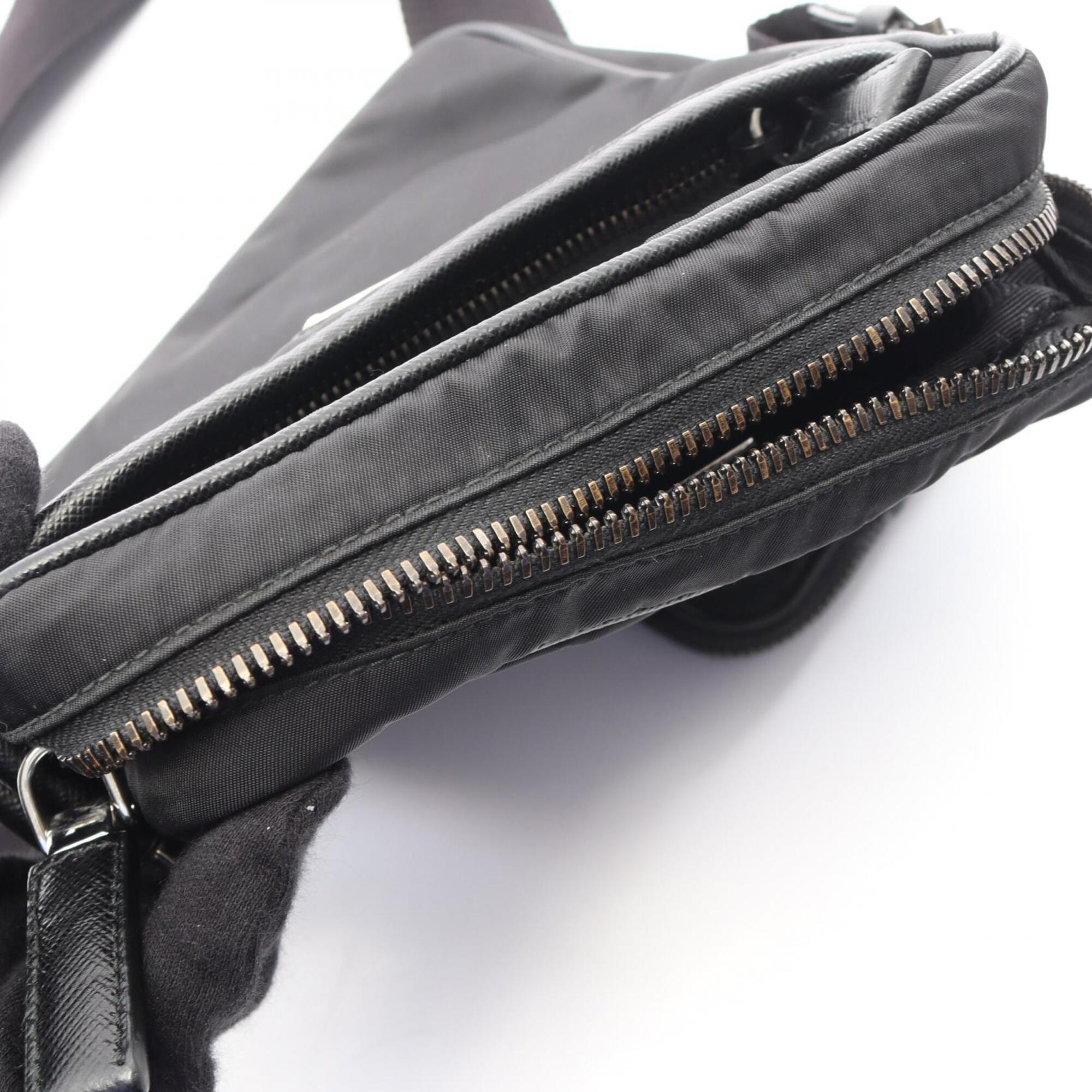 Prada Black Nylon Leather Handbag Pouch Shoulder Bag (Pre-Owned)