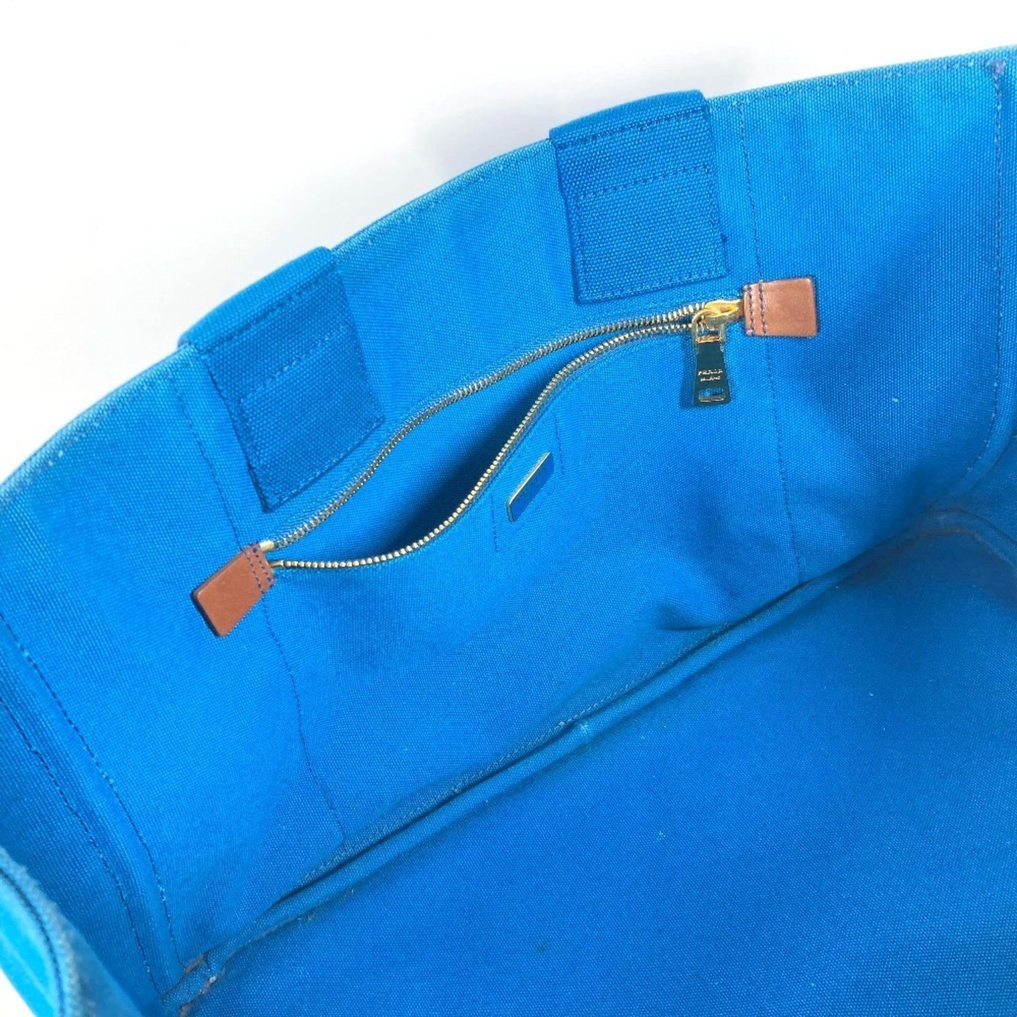 Prada Blue White Canvas Shoulder Bag Tote Bag (Pre-Owned)