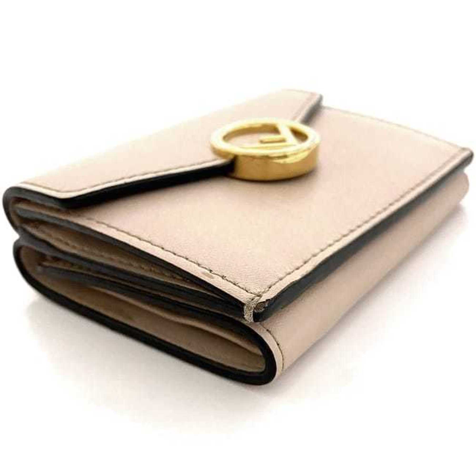 Fendi Beige Gold Pink Beige Leather Wallet (Tri-Fold) (Pre-Owned)