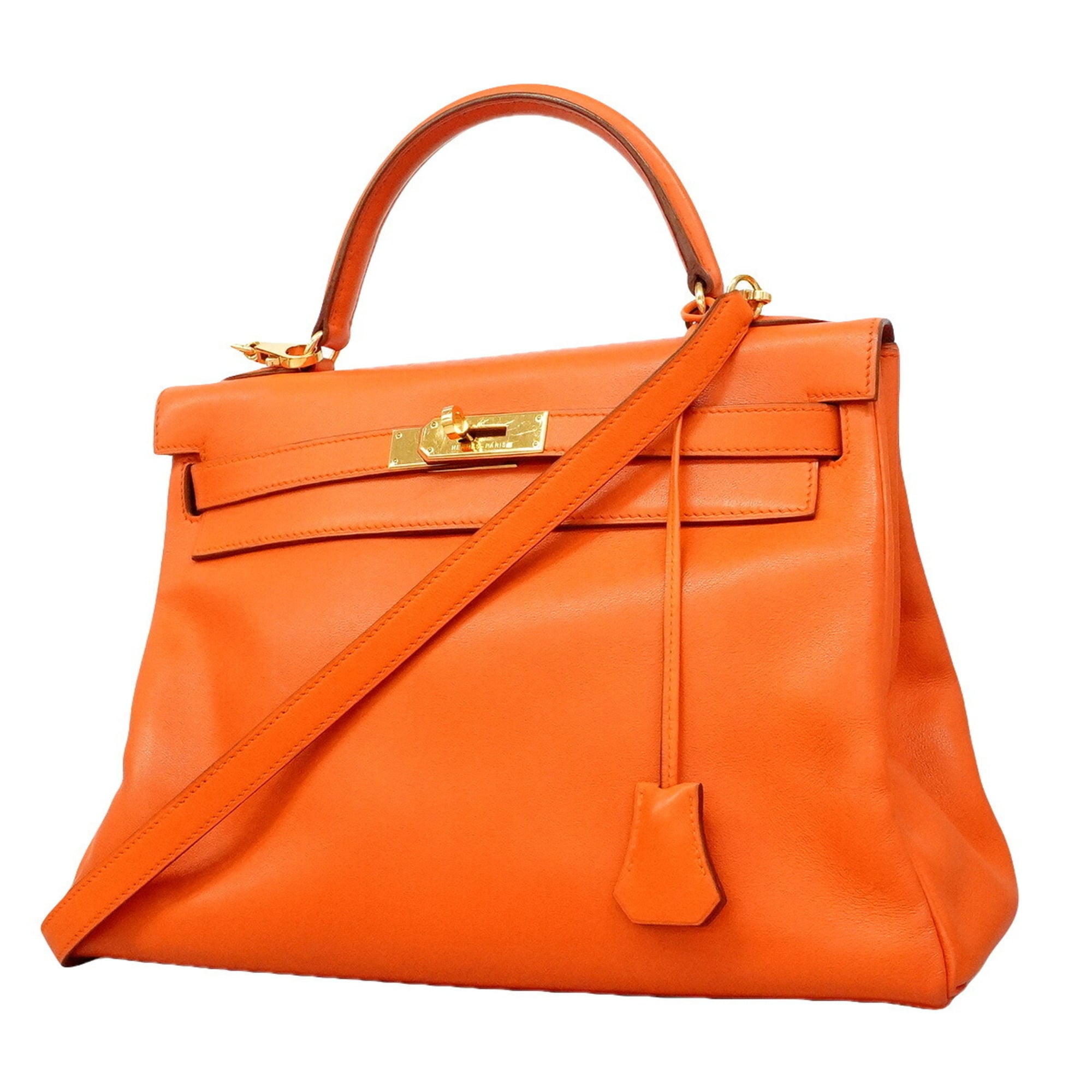 Hermes Orange Gulliver Leather Handbag (Pre-Owned)