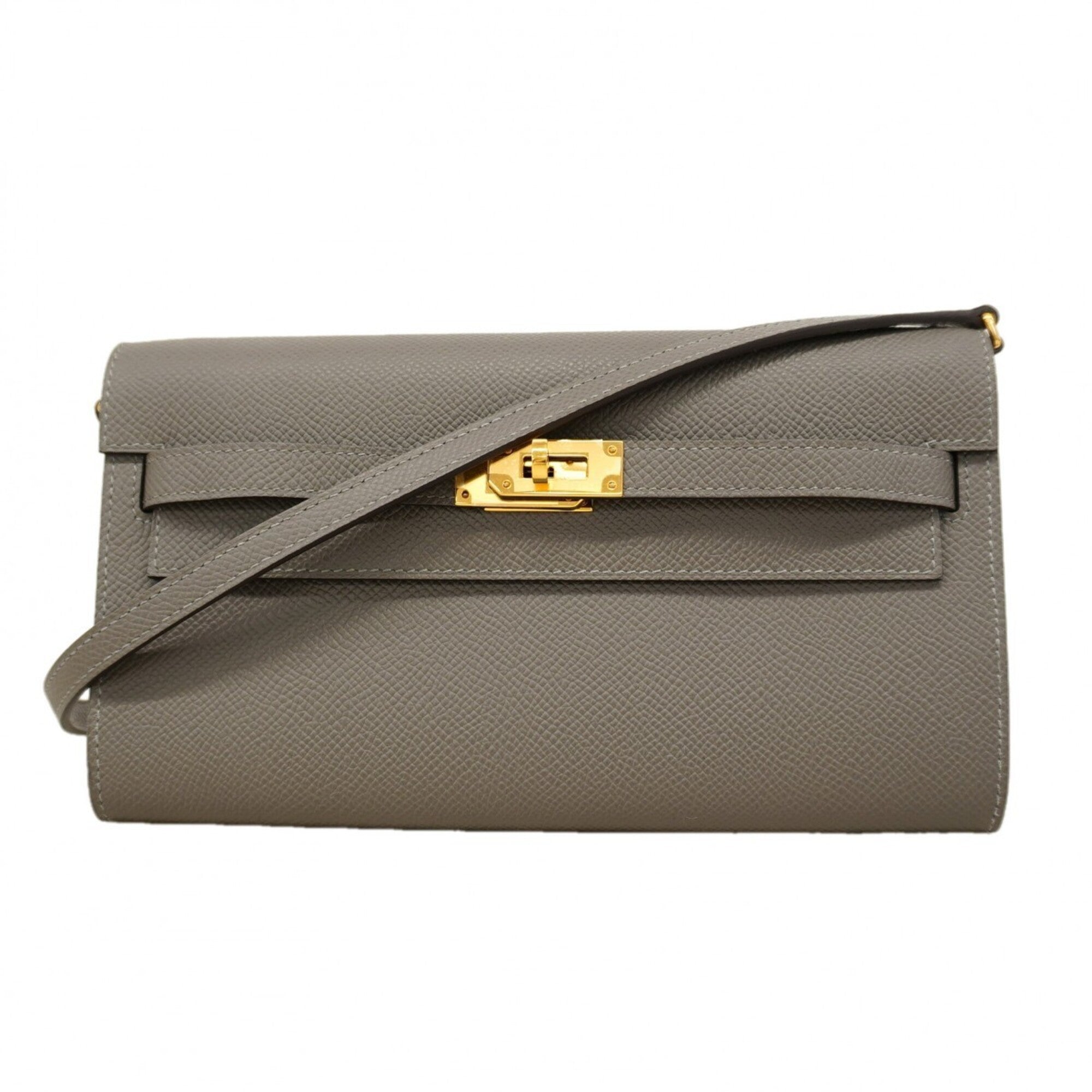 Hermes Gray Epsom Leather Chain/Shoulder Wallet (Pre-Owned)
